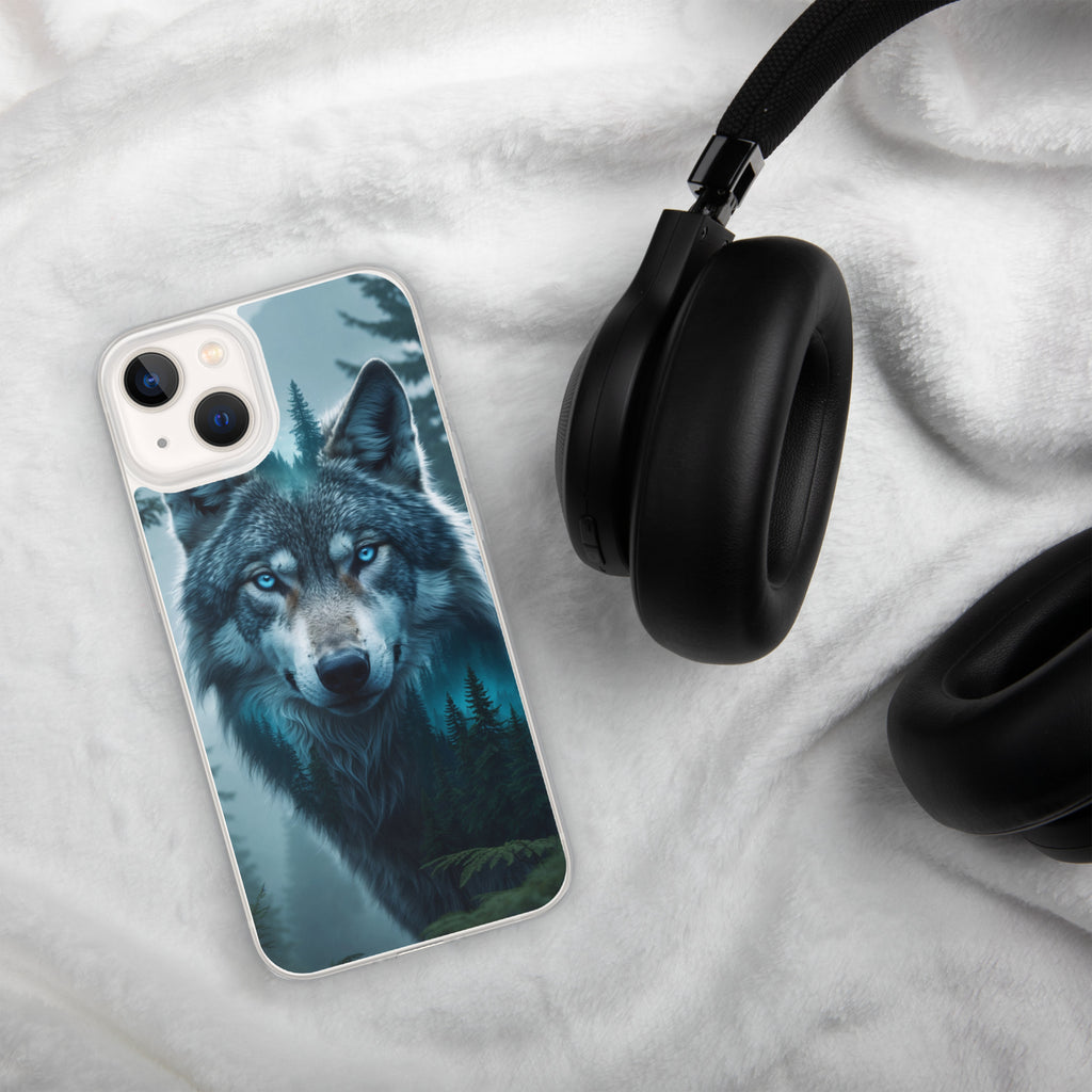 Arctic Forest Wolf Clear Case for iPhone 13 - Blue-Eyed Wolf Nature Protective Cover