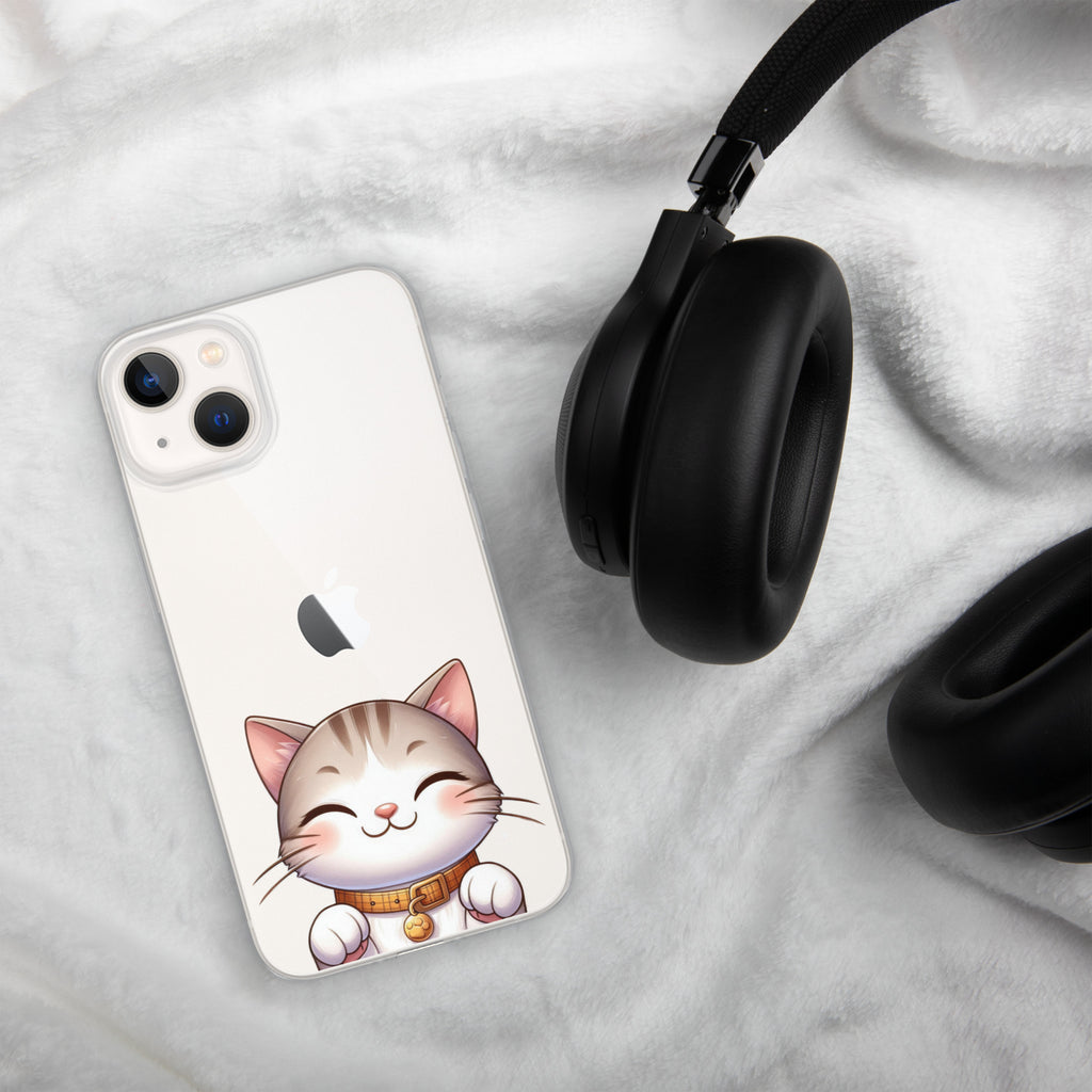 Happy Kitty Clear Case for iPhone 13 - Cute Smiling Cat Illustration Protective Cover