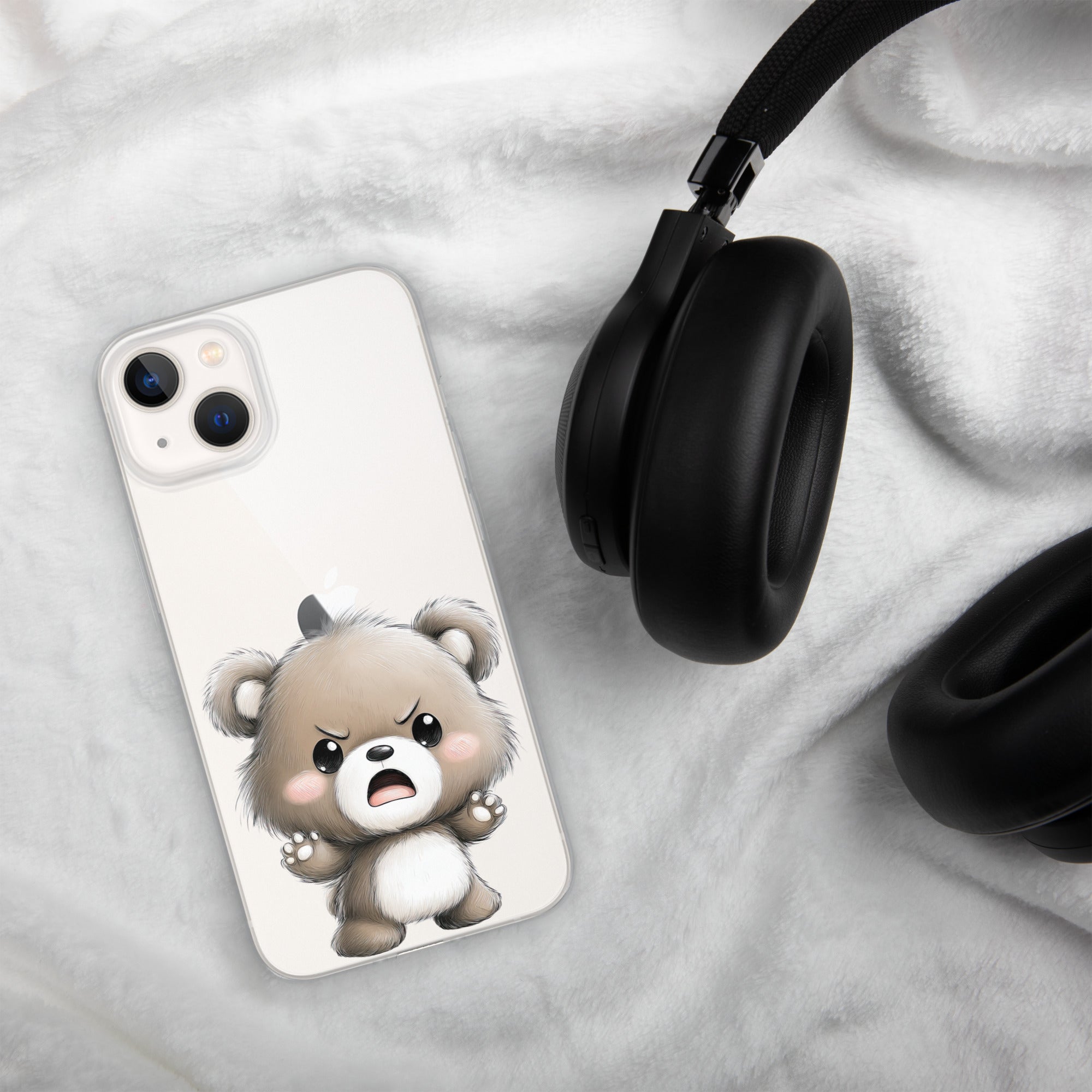 Angry Cute Bear Clear Case for iPhone 13 - Funny Kawaii Bear Protective Cover