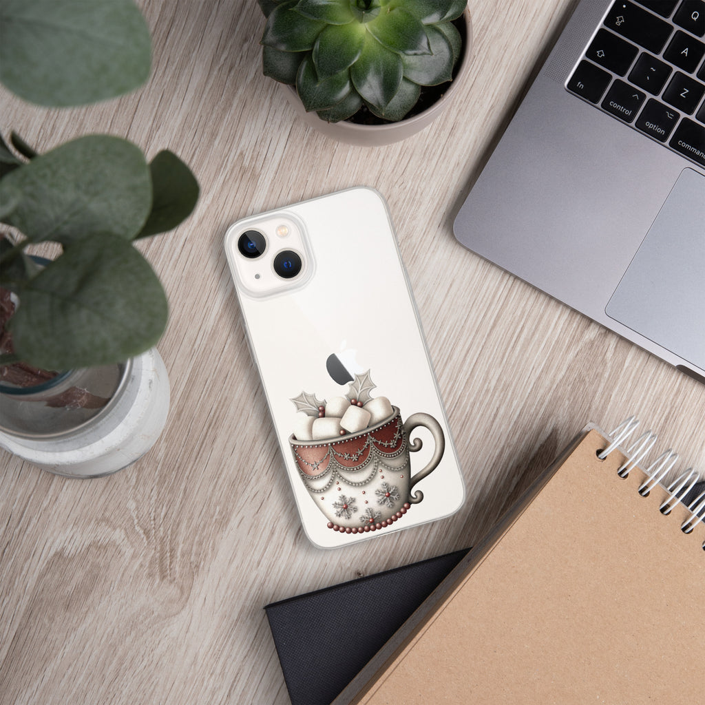 Holiday Cocoa Mug Clear Case for iPhone 13 - Christmas Cozy Aesthetic Protective Cover