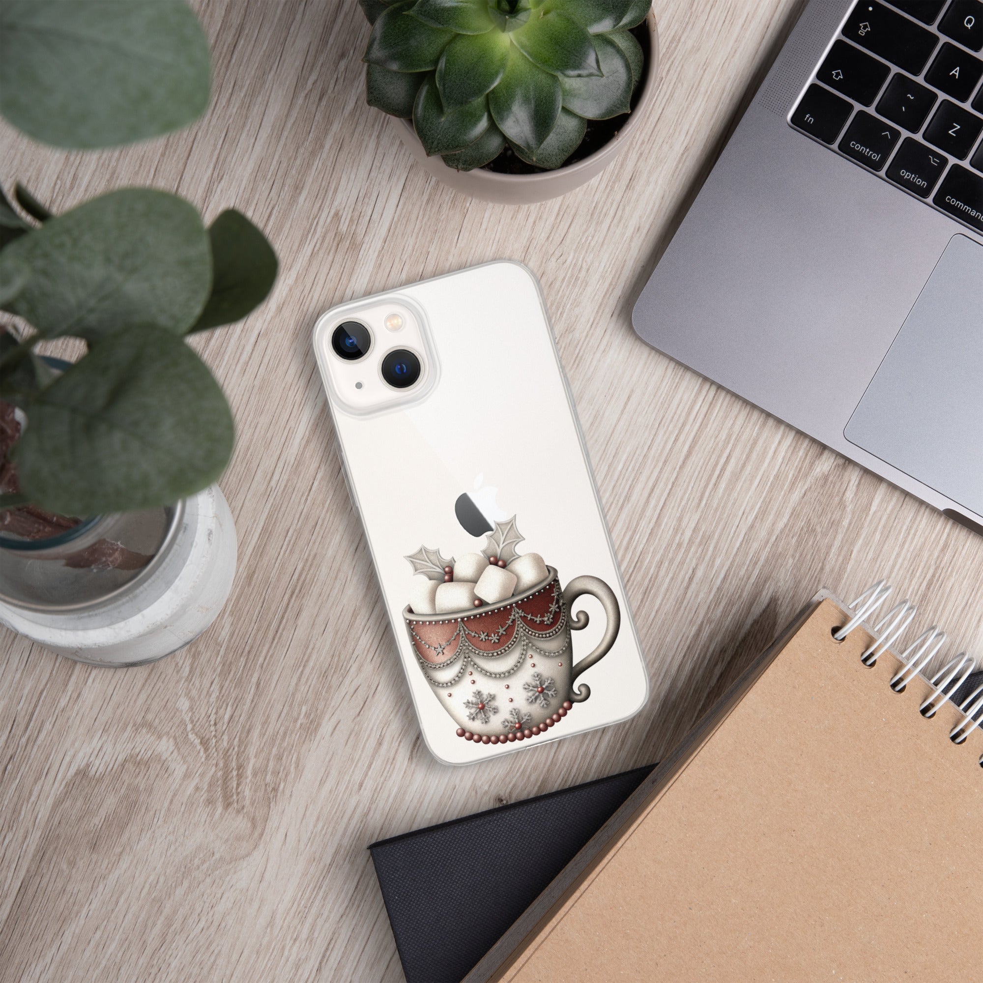 Holiday Cocoa Mug Clear Case for iPhone 13 - Christmas Cozy Aesthetic Protective Cover