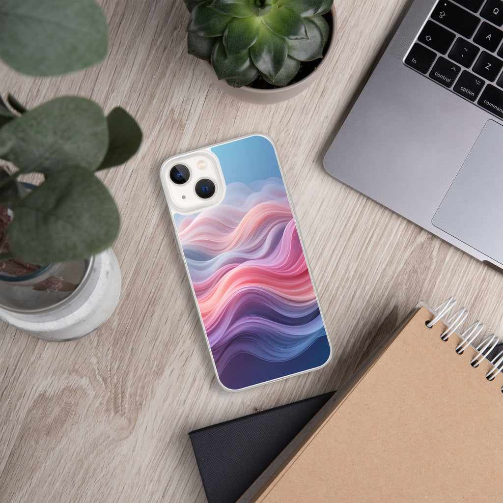 Velvet Currents Dream Clear Case for iPhone 13 - Abstract Pink & Blue Waves Protective Cover