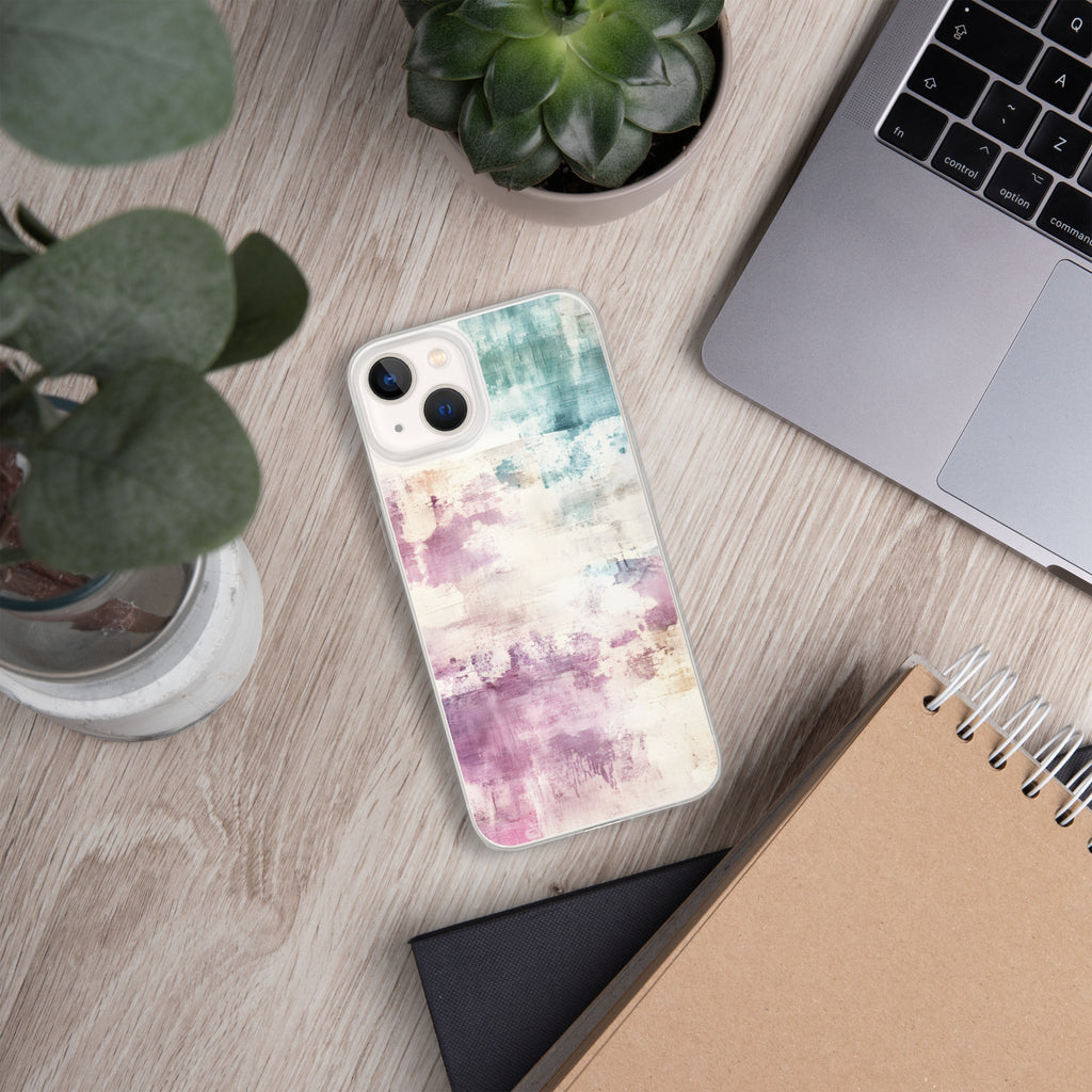 Pastel Abstract Brushstroke Clear Case for iPhone 13 - Artistic Pastel Pattern Protective Cover