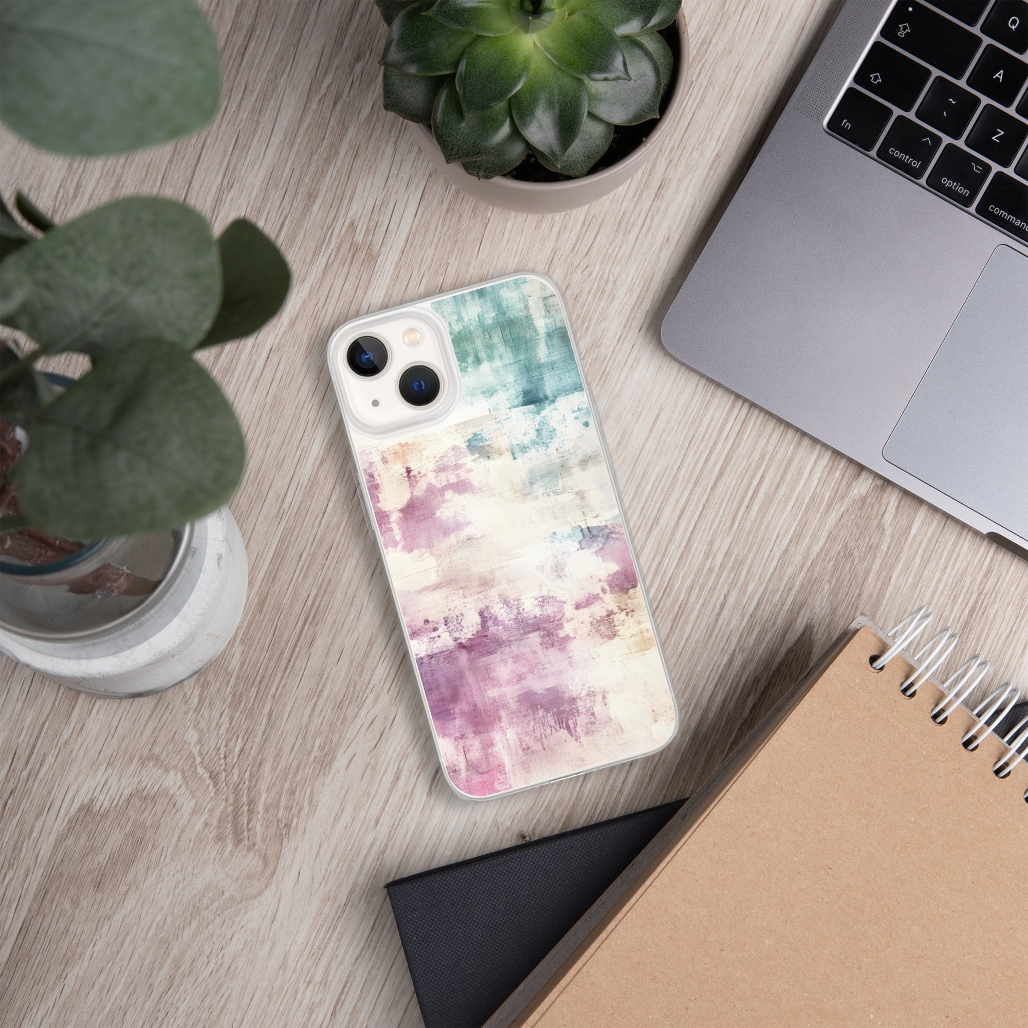 Pastel Abstract Brushstroke Clear Case for iPhone 13 - Artistic Pastel Pattern Protective Cover