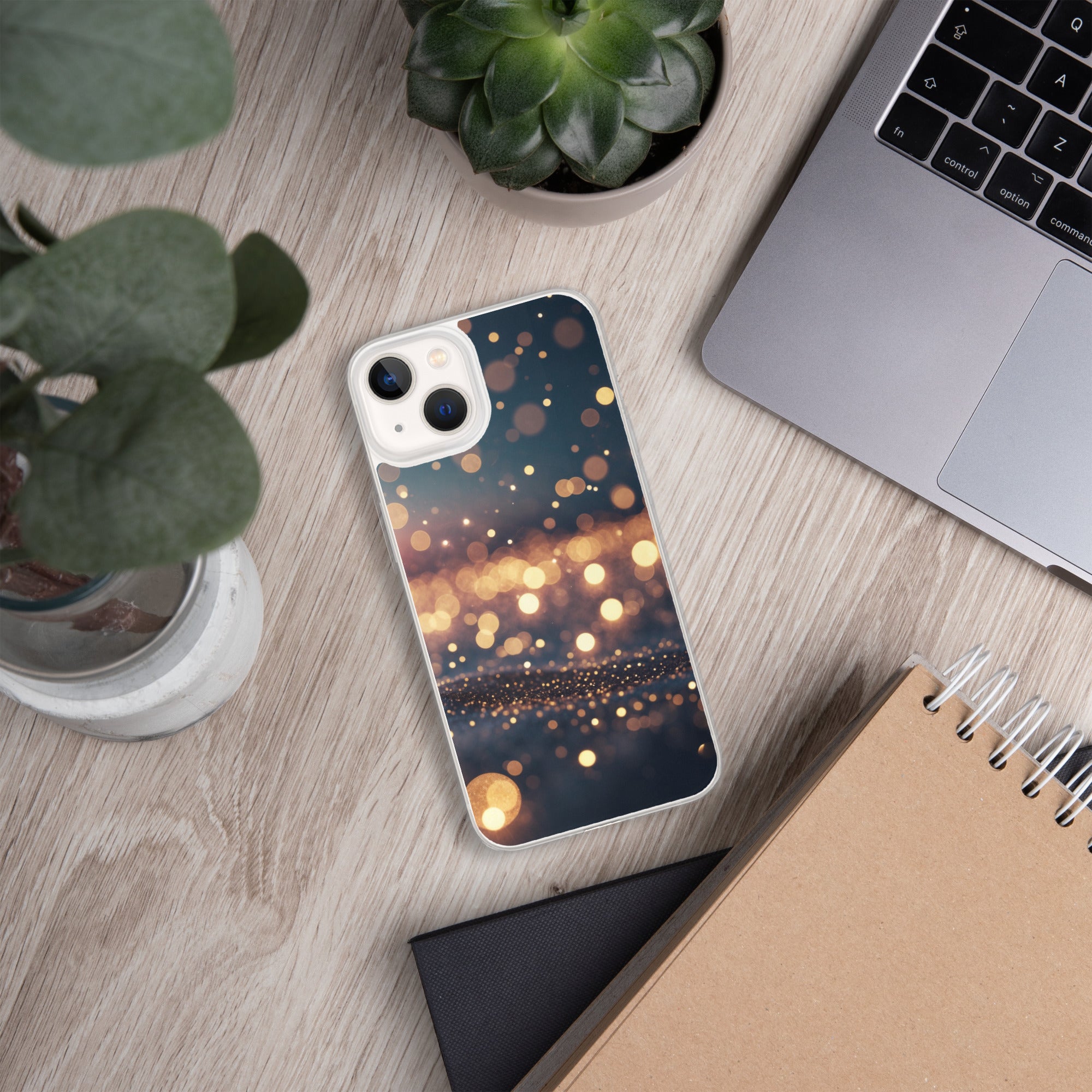 Golden Sparkle Bokeh Clear Case for iPhone 13 - Glam Gold Light Glitter Protective Cover