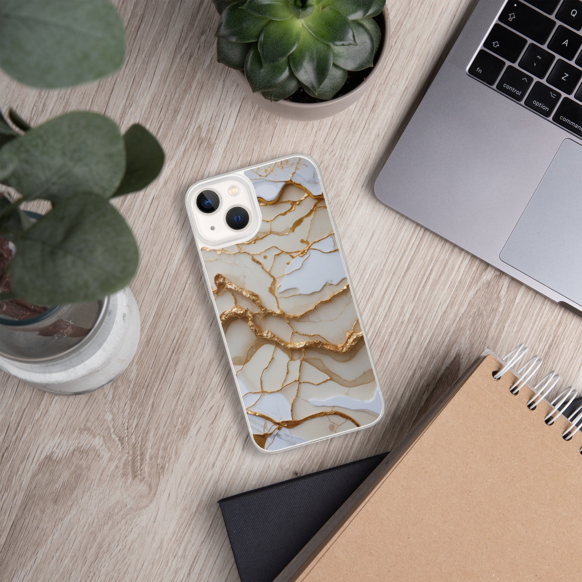 Ivory Golden Marble Elegance Clear Case for iPhone 13 - Luxury White & Gold Marble Protective Cover