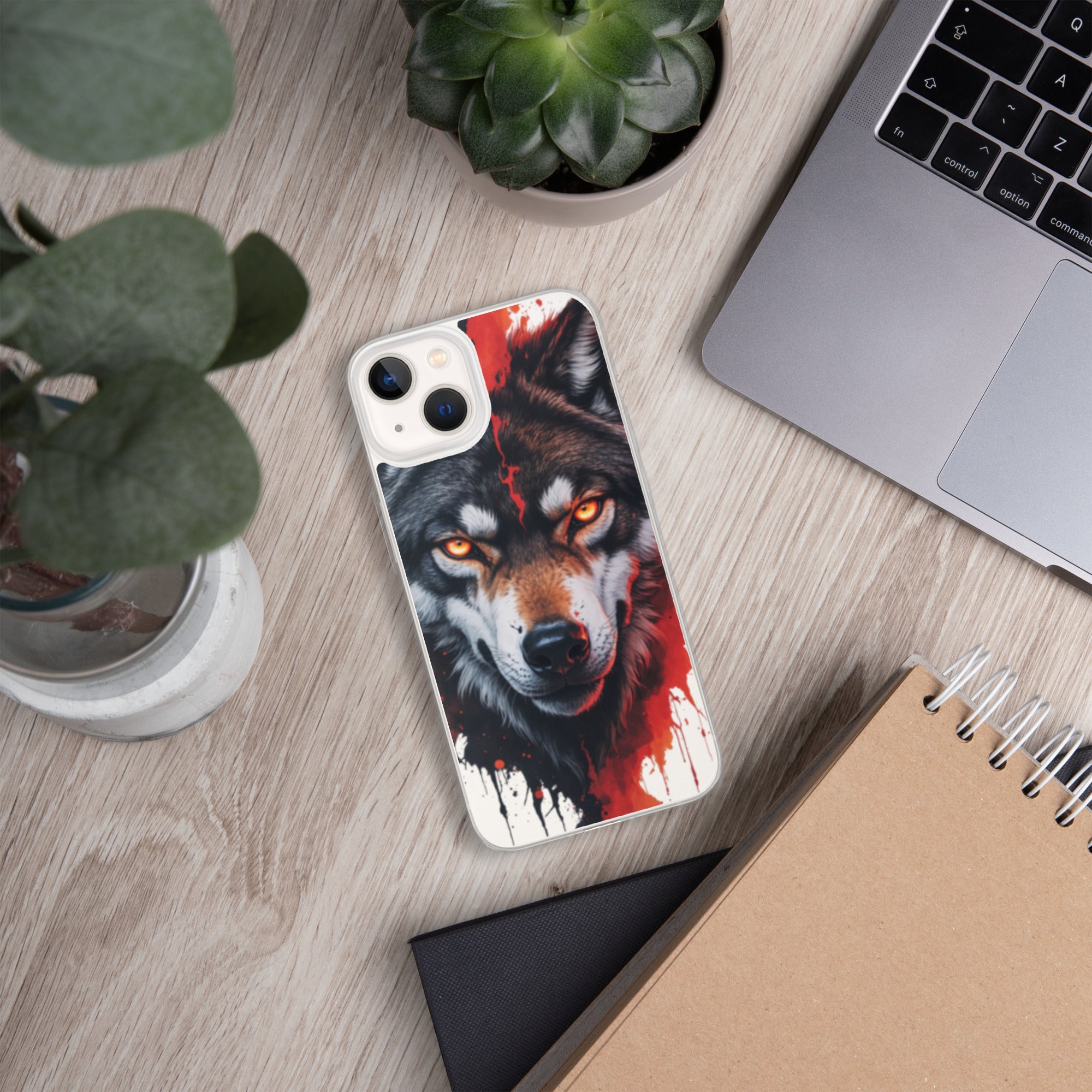 Dual Flame Wolf Clear Case for iPhone 13 - Fierce Wolf Artwork Protective Cover