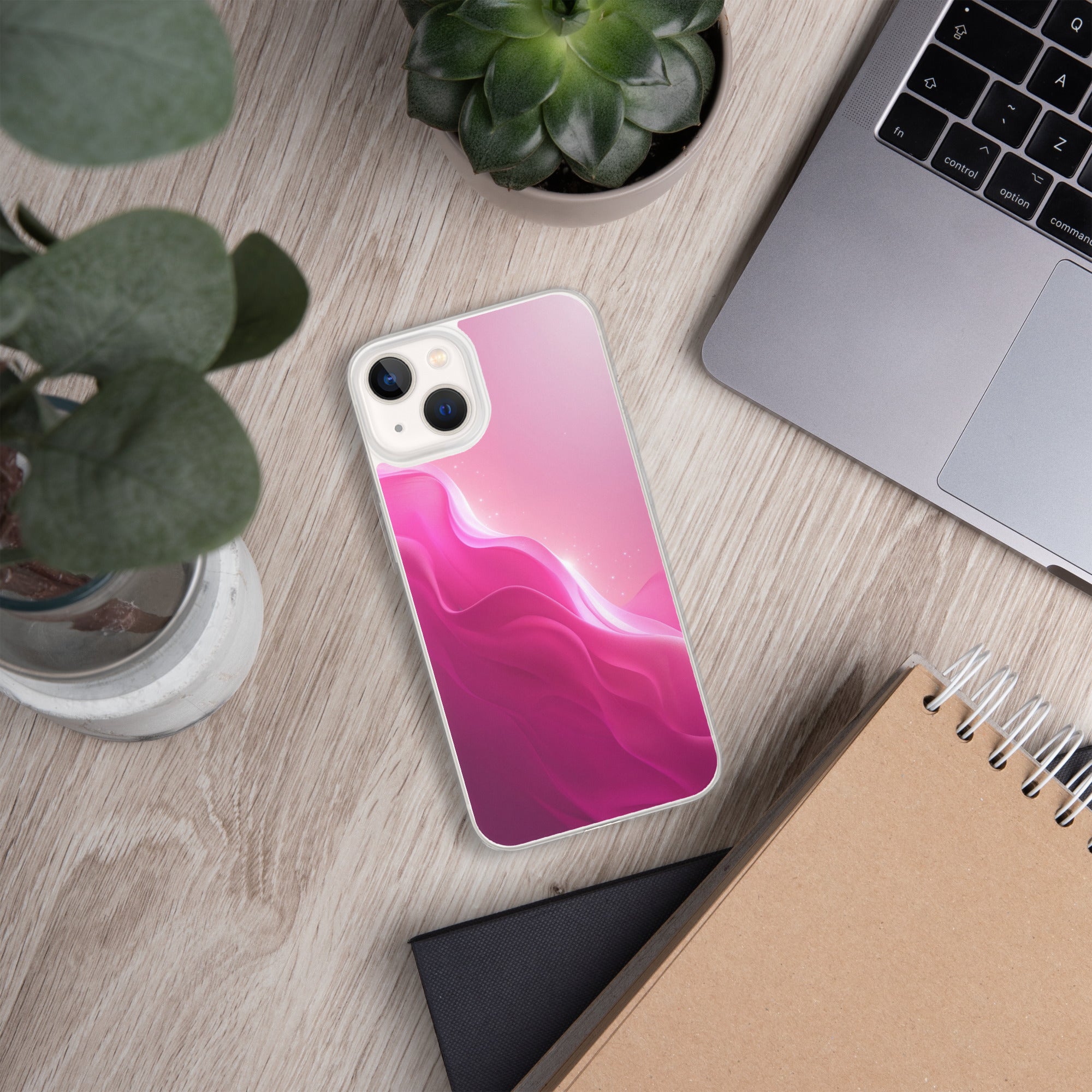 Pink Velvet Waves Dream Clear Case for iPhone 13 - Abstract Pink Gradient Protective Cover