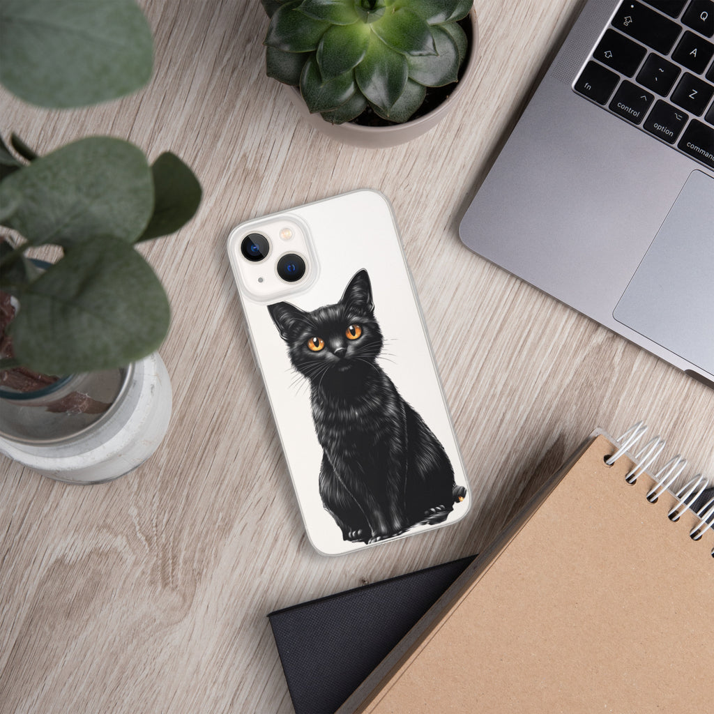 Midnight Black Cat Clear Case for iPhone 13 - Elegant Black Cat Illustration Protective Cover