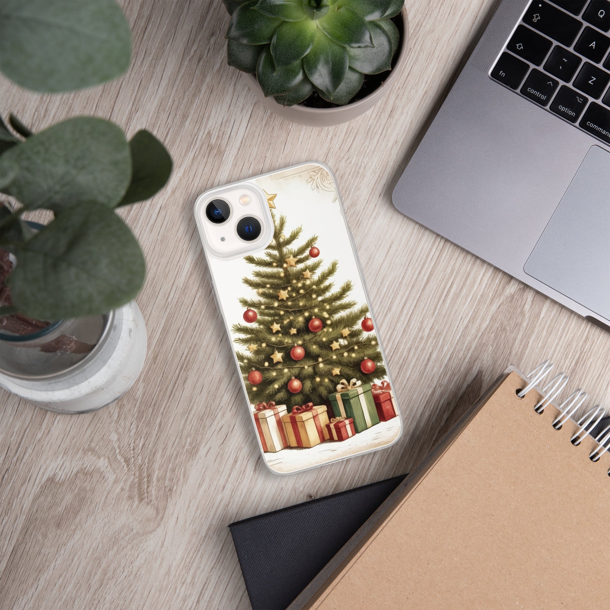Vintage Christmas Tree Clear Case for iPhone 13 - Festive Holiday Tree & Gifts Protective Cover