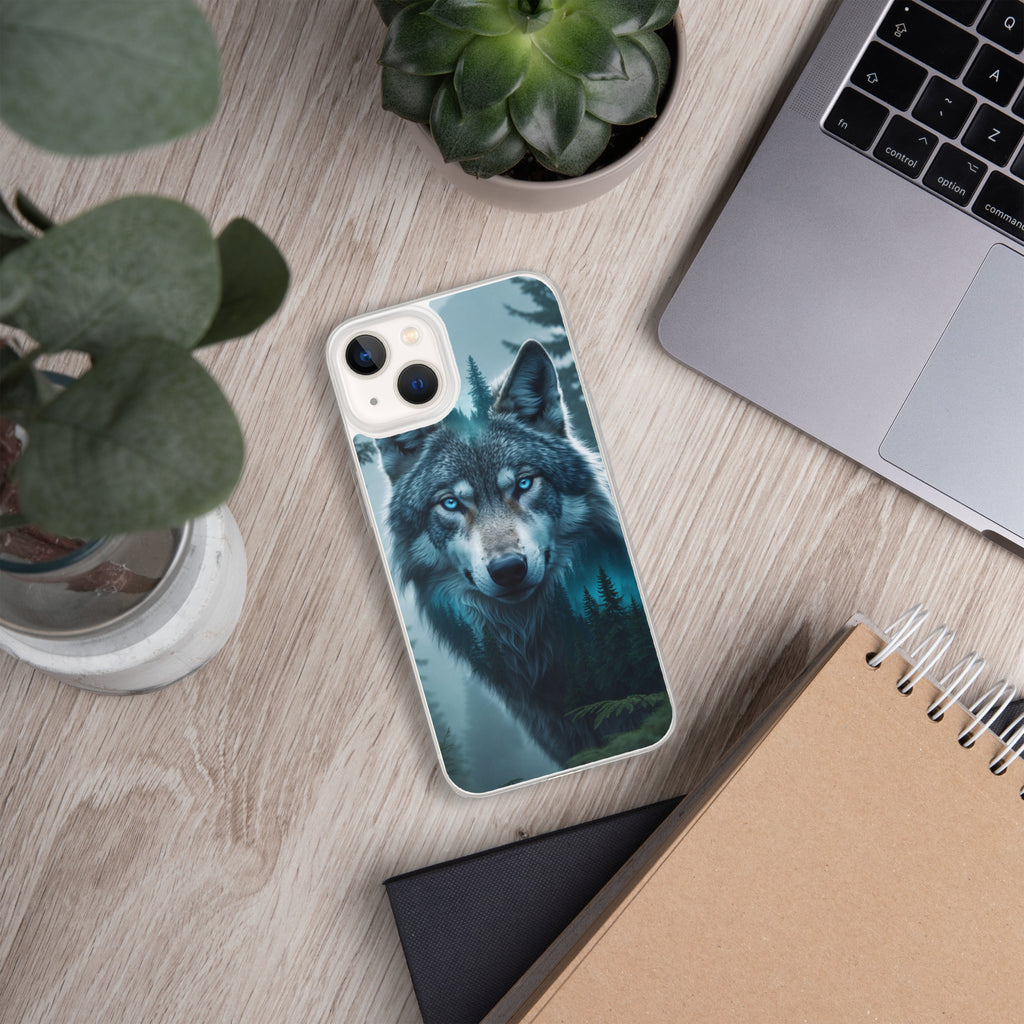 Arctic Forest Wolf Clear Case for iPhone 13 - Blue-Eyed Wolf Nature Protective Cover