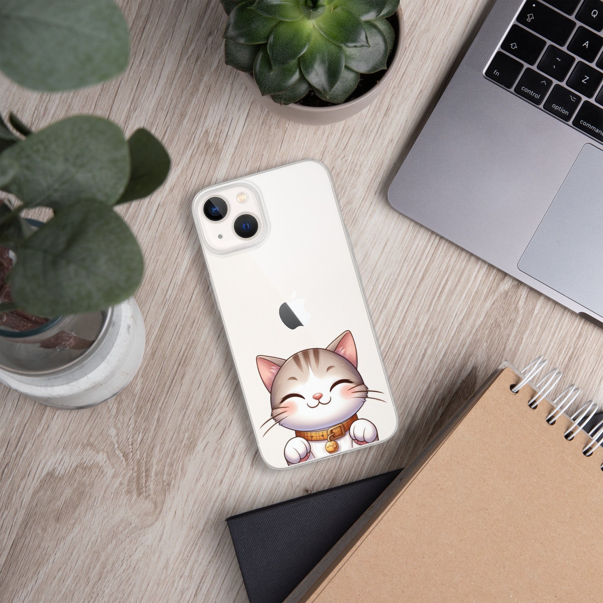 Happy Kitty Clear Case for iPhone 13 - Cute Smiling Cat Illustration Protective Cover