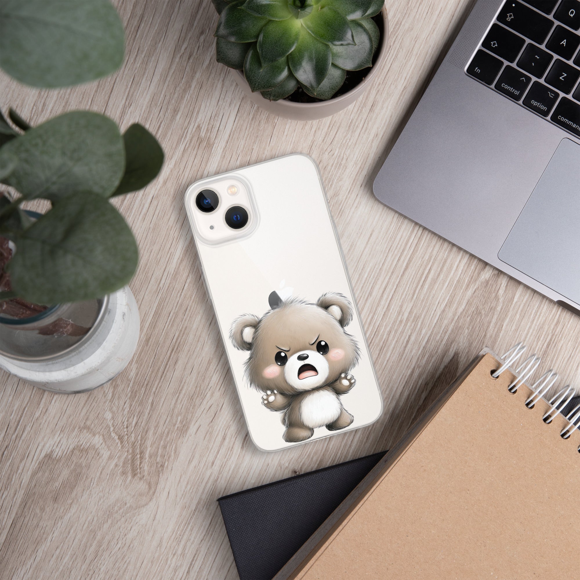 Angry Cute Bear Clear Case for iPhone 13 - Funny Kawaii Bear Protective Cover