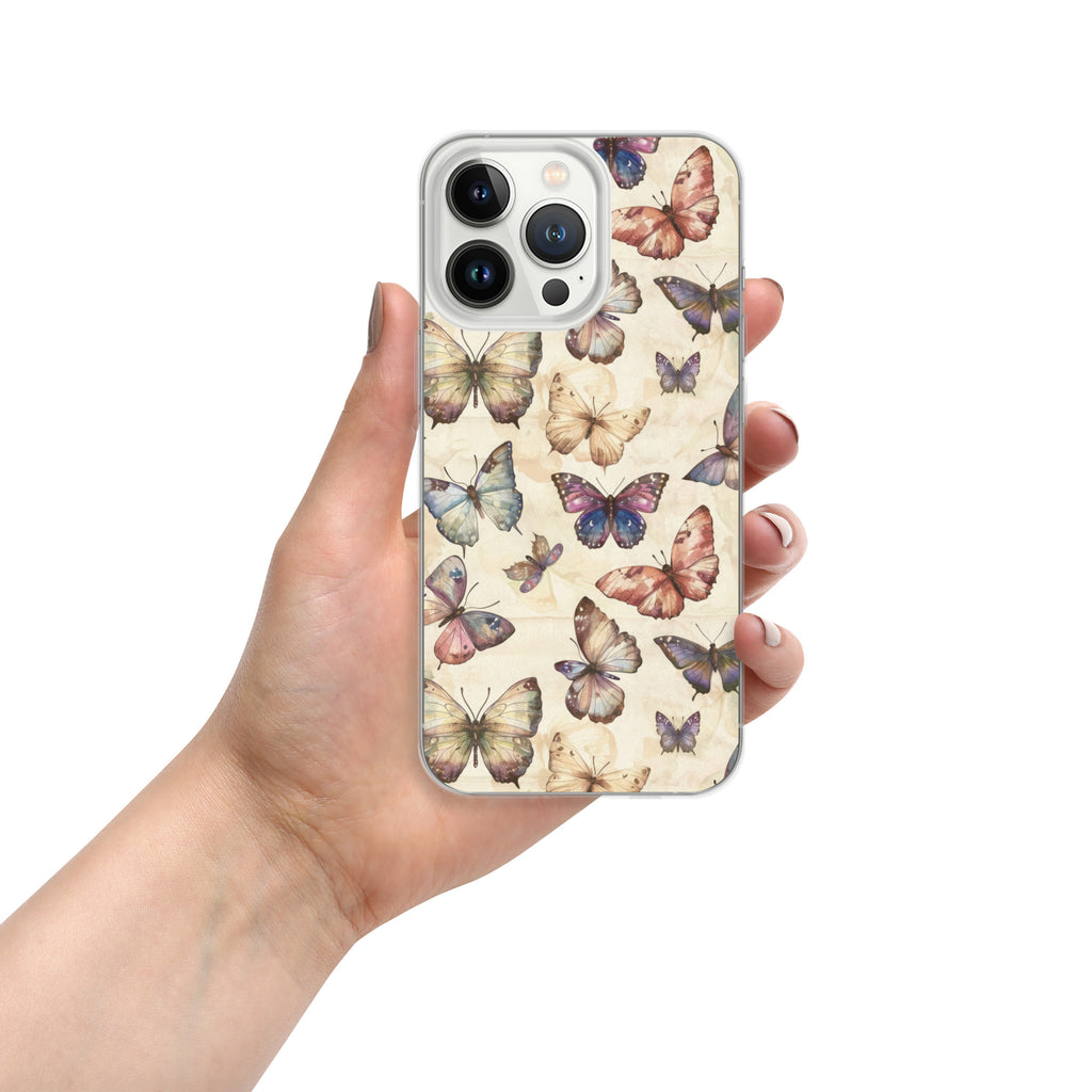 Butterfly Garden Clear Case for iPhone 13 Pro - Elegant Pastel Butterfly Protective Cover