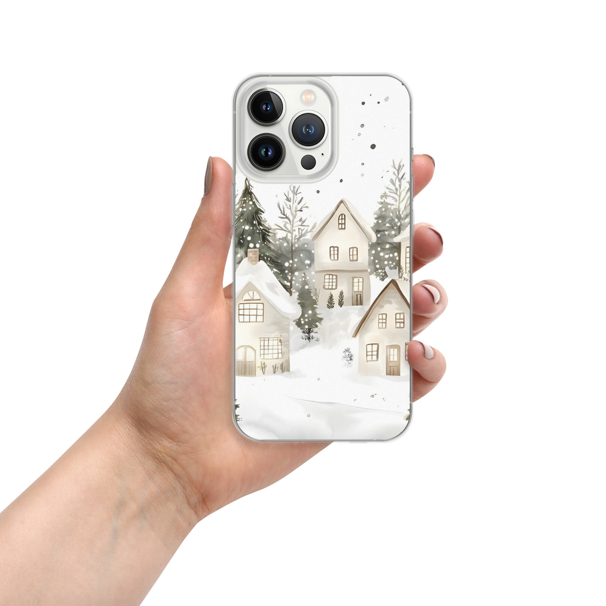 Winter Snow Village Clear Case for iPhone 13 Pro - Durable & Stylish Protective Phone Cover