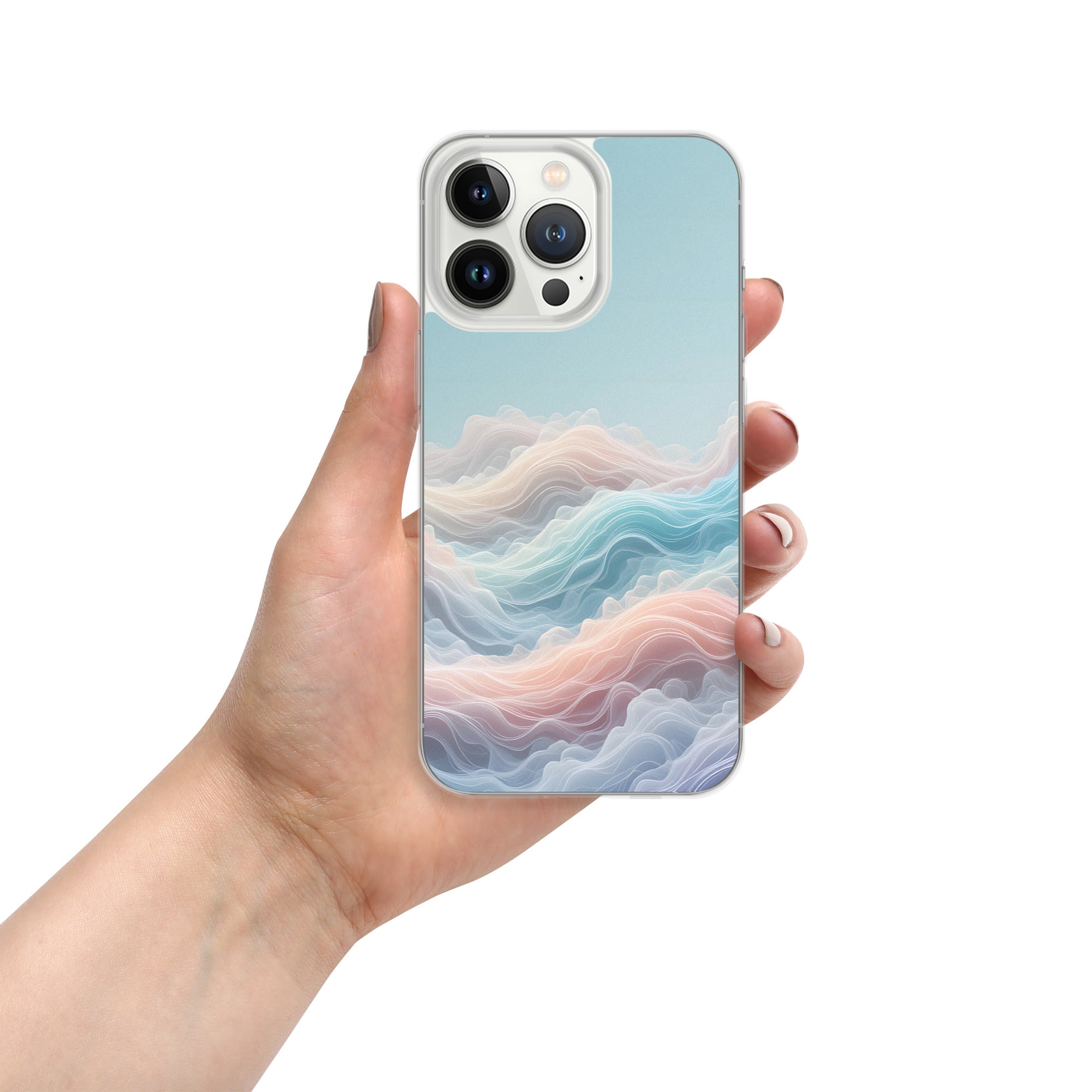 Horizon Dream Clear Case for iPhone 13 Pro - Pastel Abstract Waves Protective Cover