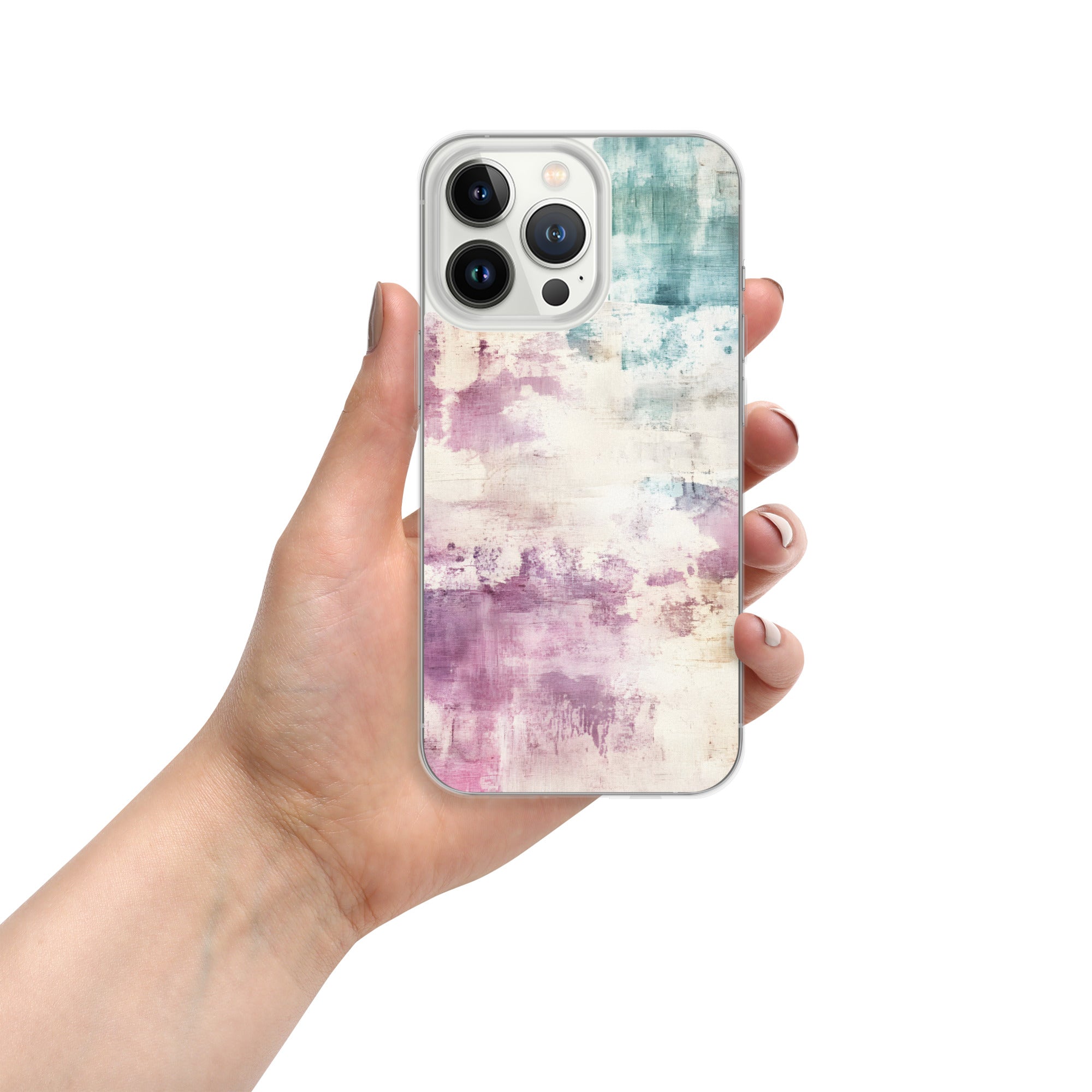 Pastel Abstract Brushstroke Clear Case for iPhone 13 Pro - Artistic Pastel Pattern Protective Cover