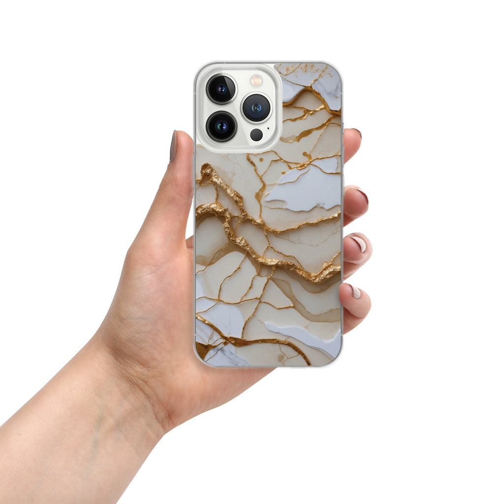 Ivory Golden Marble Elegance Clear Case for iPhone 13 Pro - Luxury White & Gold Marble Protective Cover