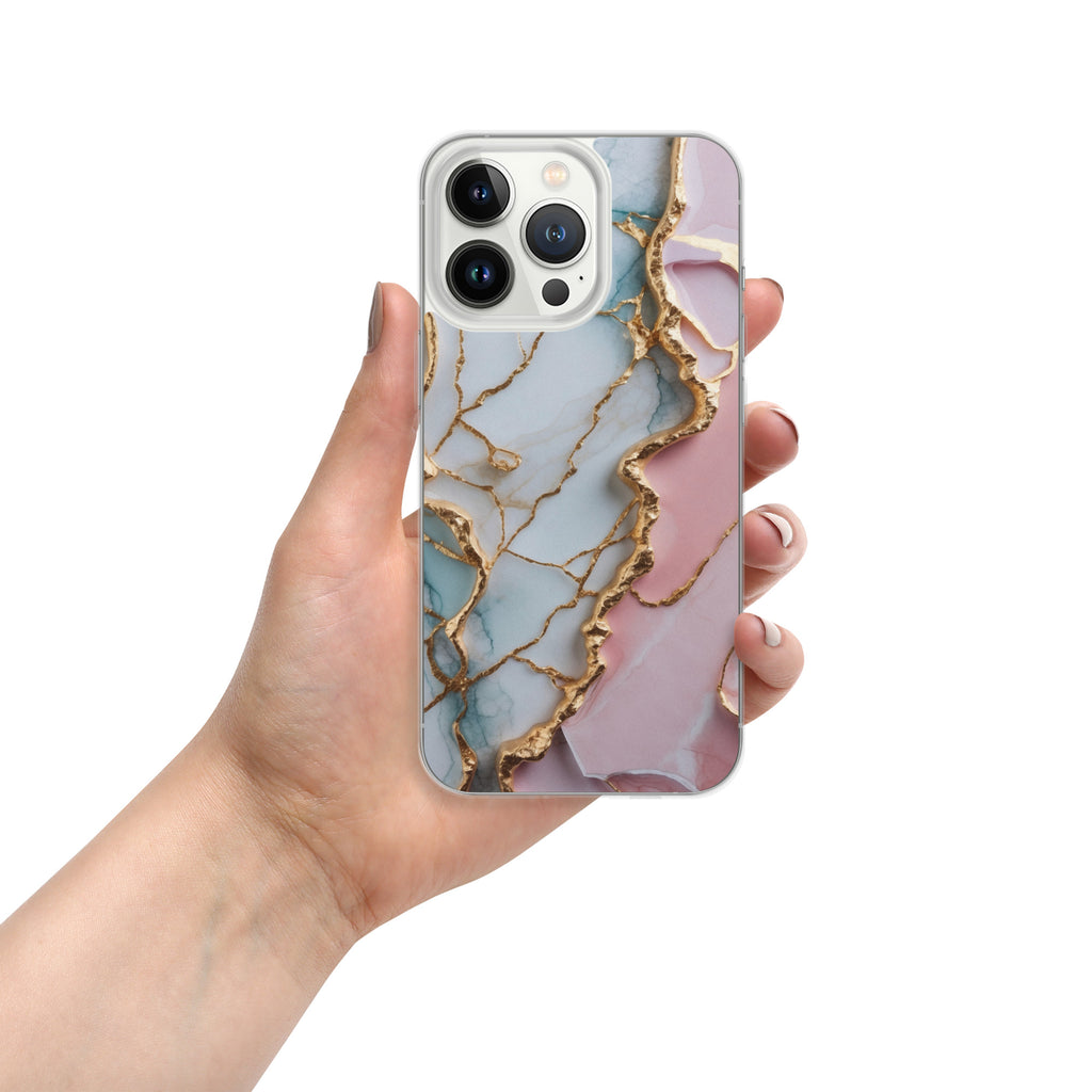 Pastel Golden Marble Fusion Clear Case for iPhone 13 Pro - Luxury Pink & Blue Marble Protective Cover