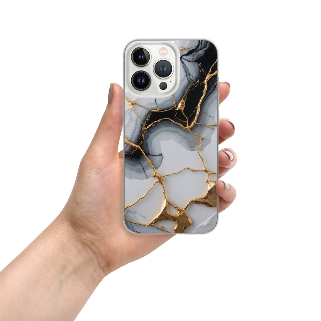 Golden Marble Veins Clear Case for iPhone 13 Pro - Luxury Black & White Marble Protective Cover