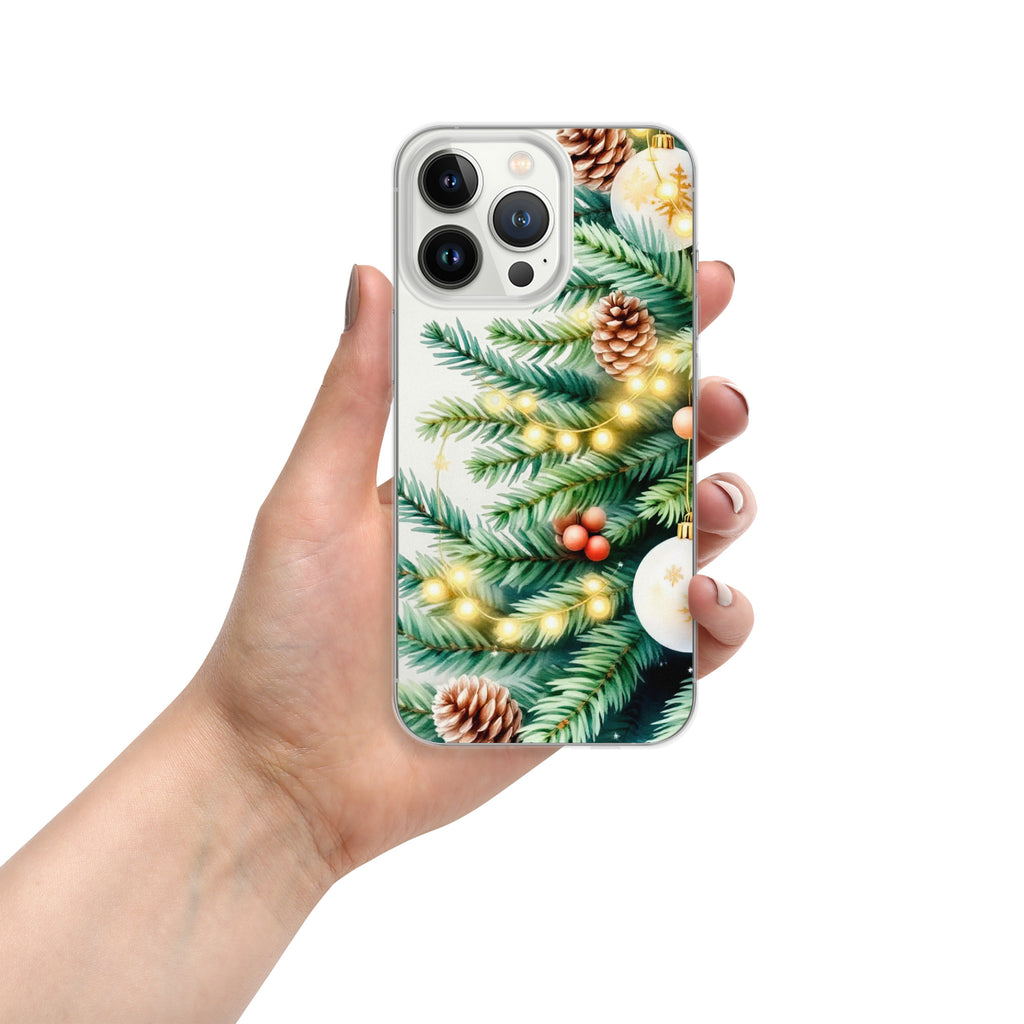 Holiday Pine Glow Clear Case for iPhone 13 Pro - Christmas Pine Branches & Warm Lights Protective Cover