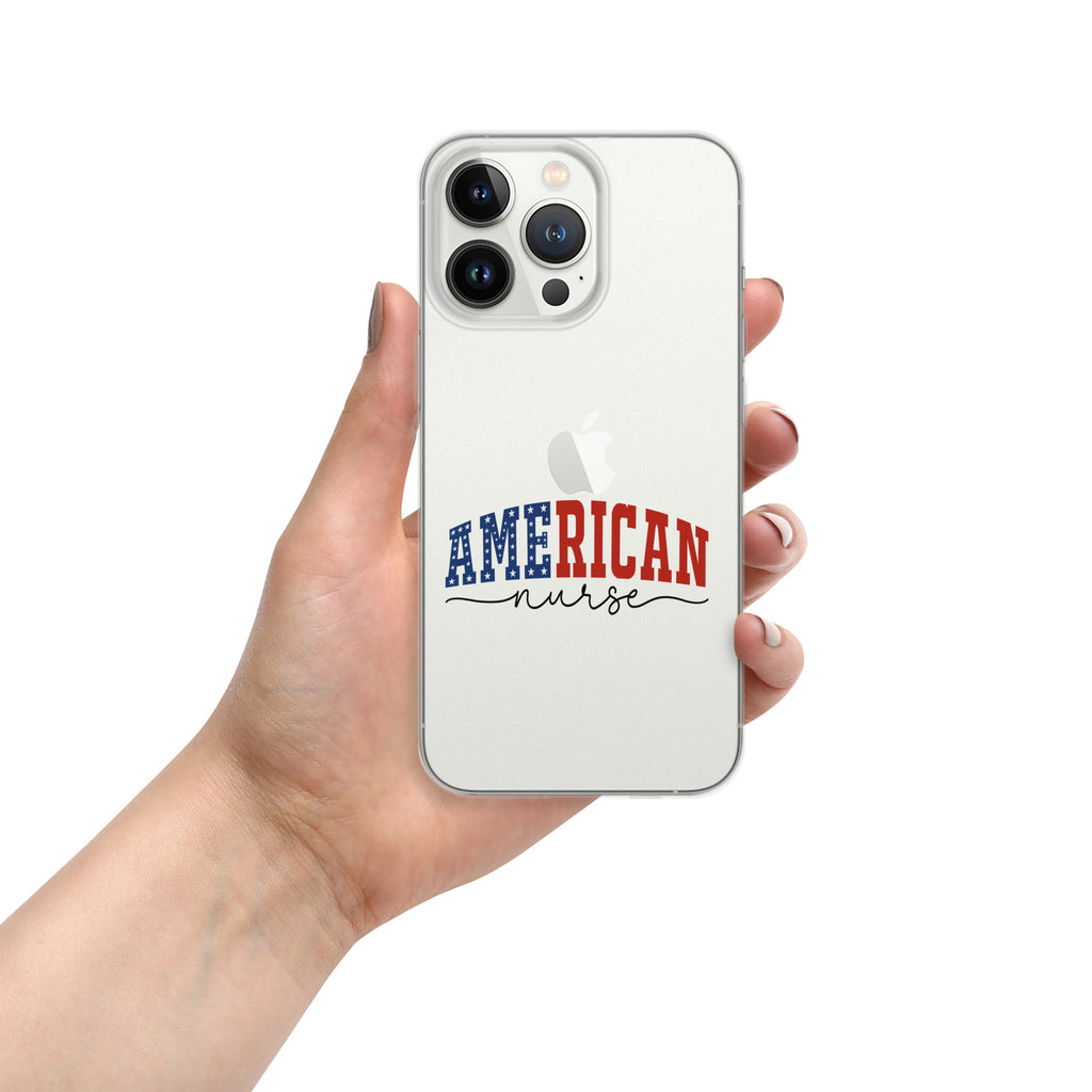 American Nurse Clear Case for iPhone 13 Pro - Patriotic Red, White & Blue Nursing Pride Cover