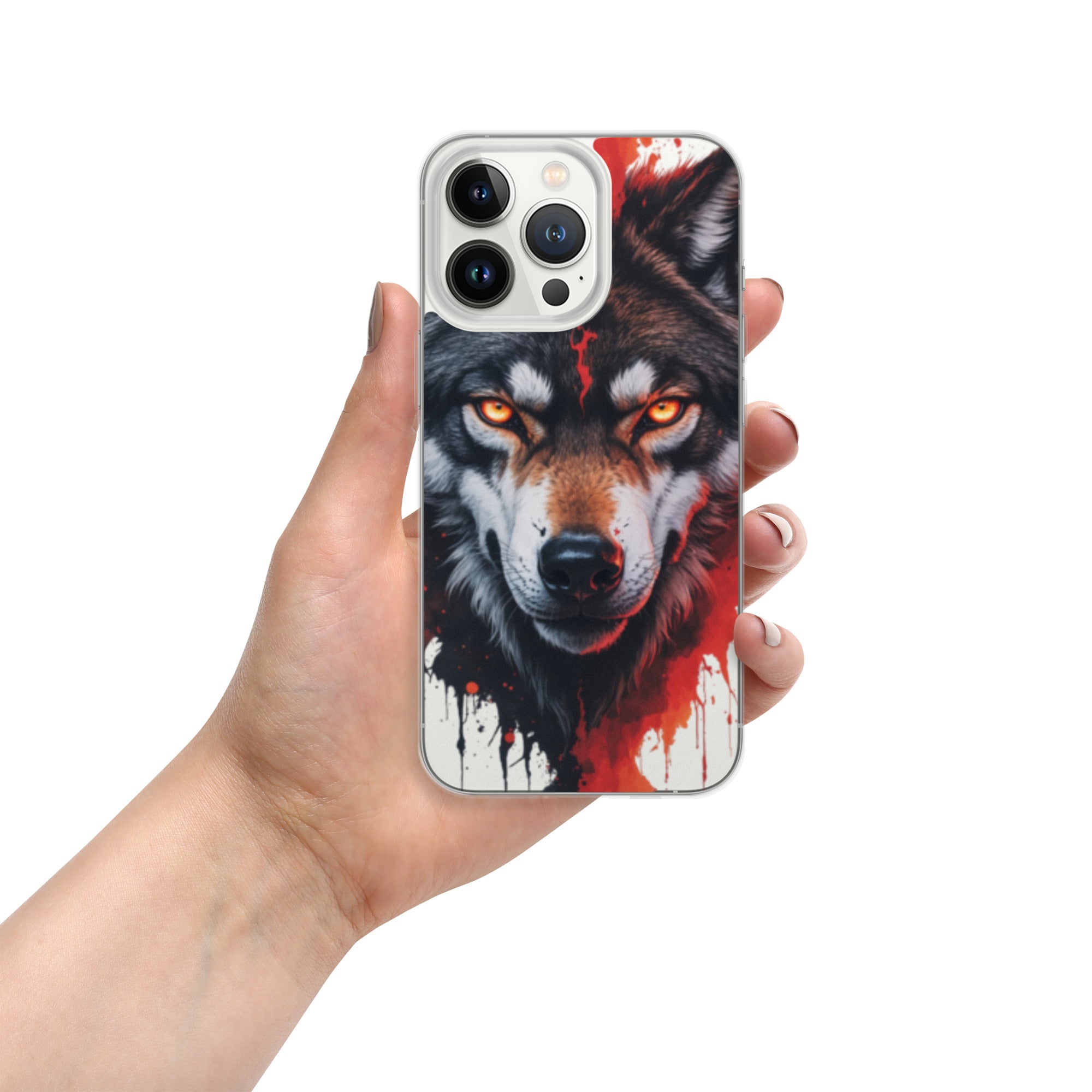 Dual Flame Wolf Clear Case for iPhone 13 Pro - Fierce Wolf Artwork Protective Cover