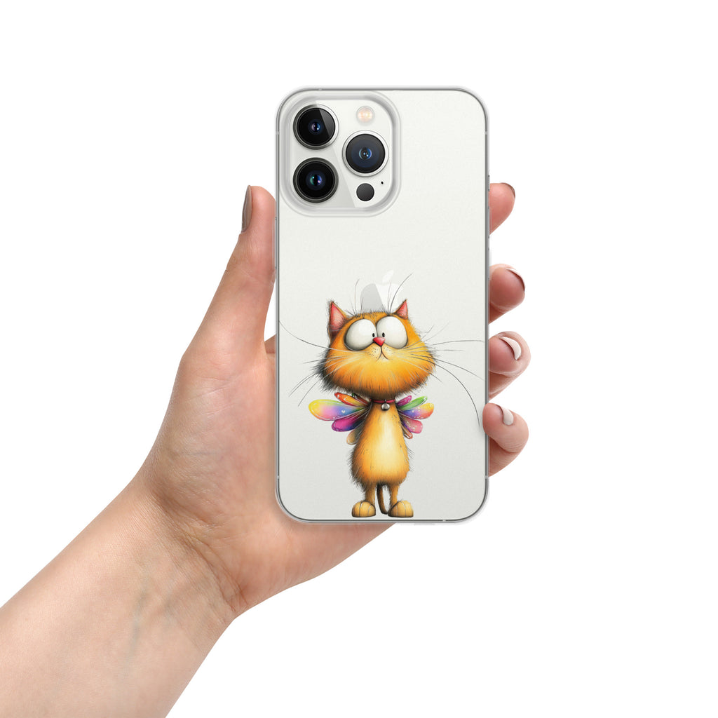 Fairy Cat Clear Case for iPhone 13 Pro - Cute Magical Kitty with Colorful Wings Protective Cover