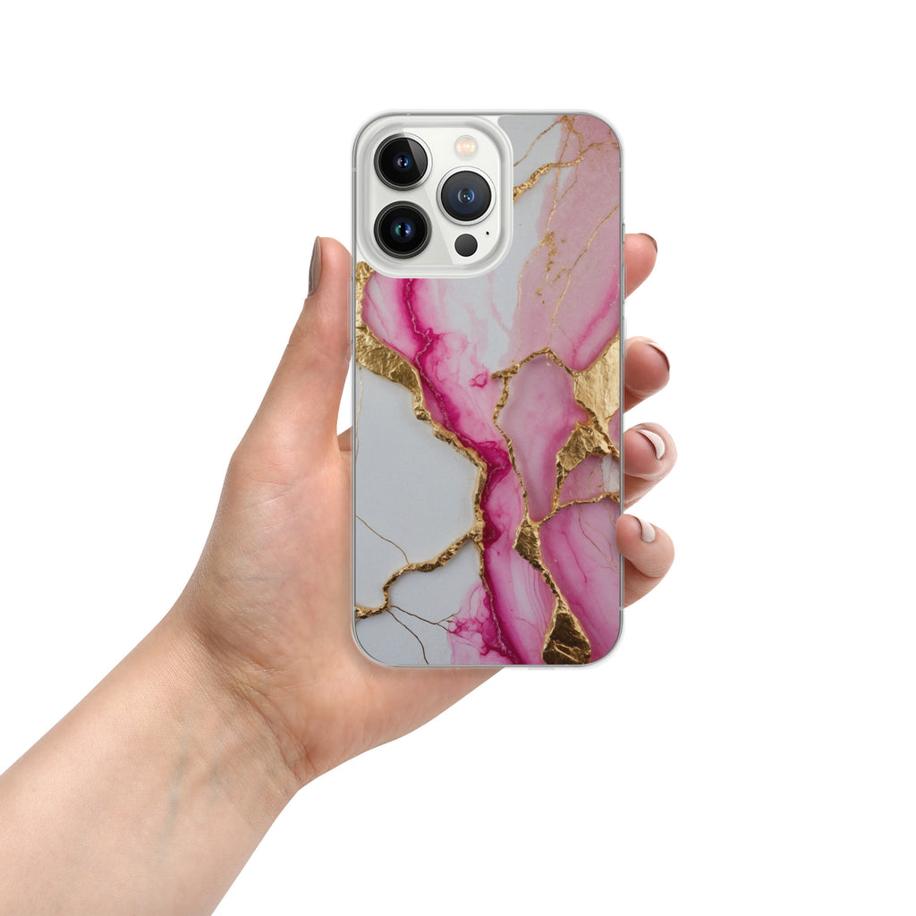 Pink Golden Marble Luxe Clear Case for iPhone 13 Pro - Luxury Pink & Gold Marble Protective Cover