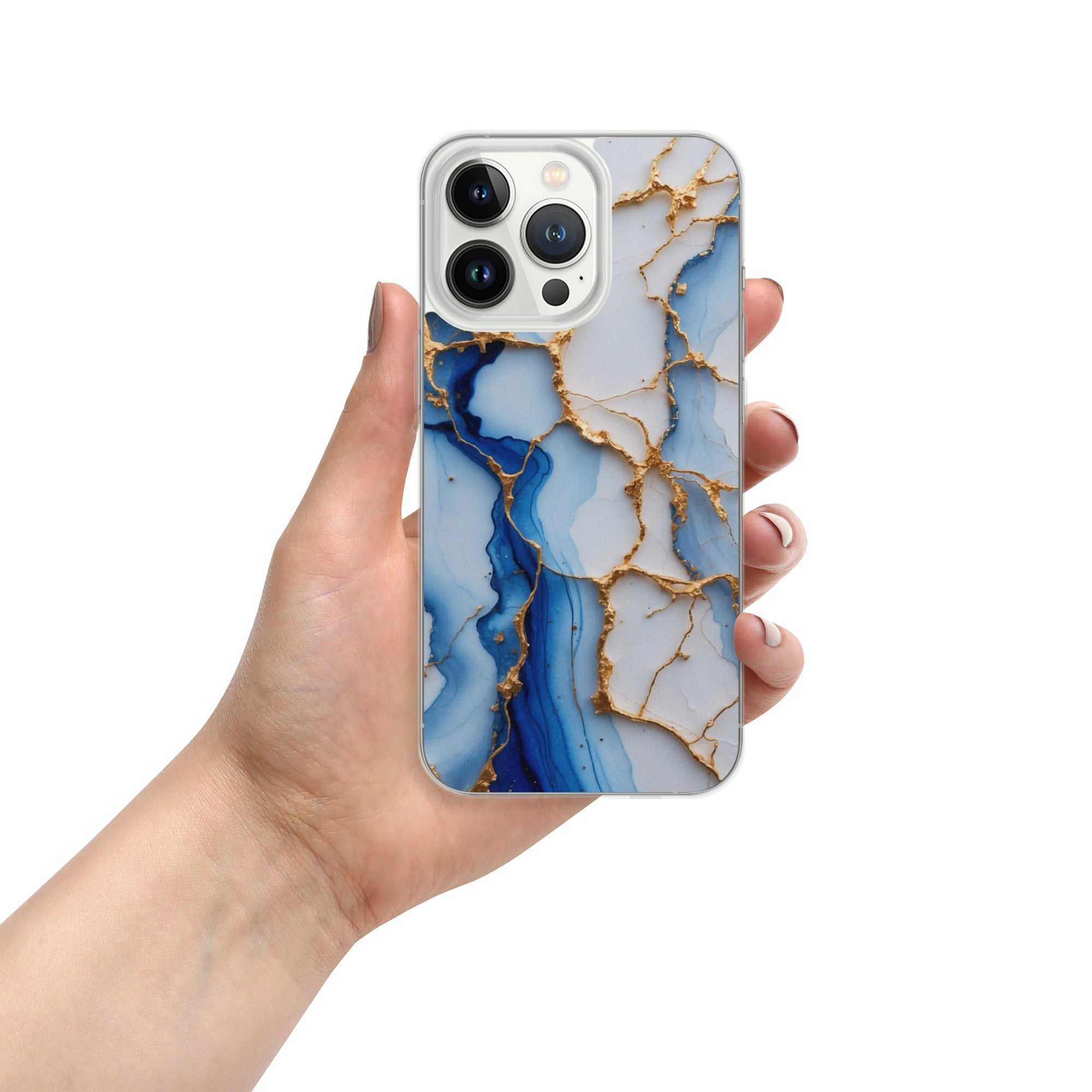 Royal Blue Marble Luxe Clear Case for iPhone 13 Pro - Luxury Blue & Gold Marble Protective Cover