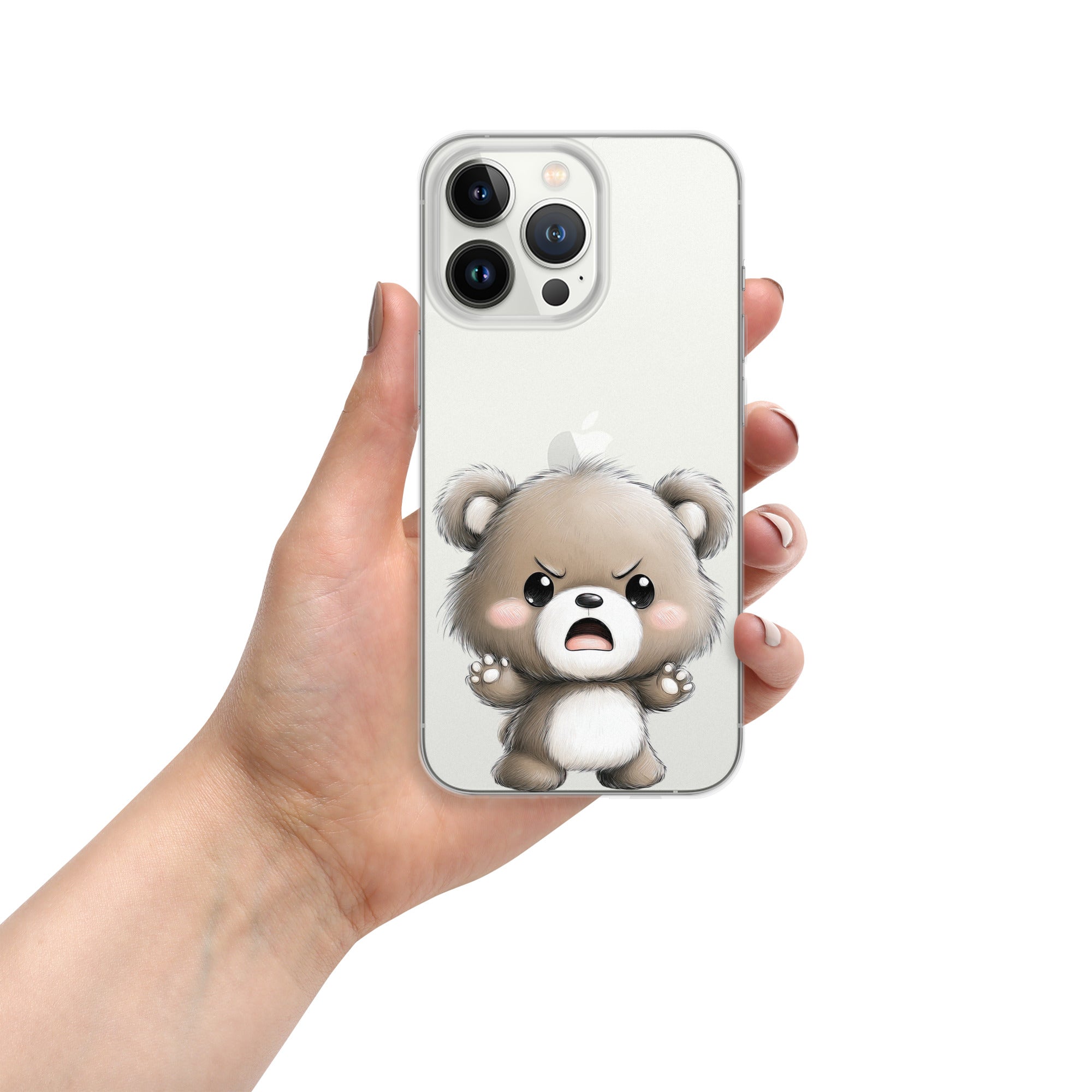 Angry Cute Bear Clear Case for iPhone 13 Pro - Funny Kawaii Bear Protective Cover