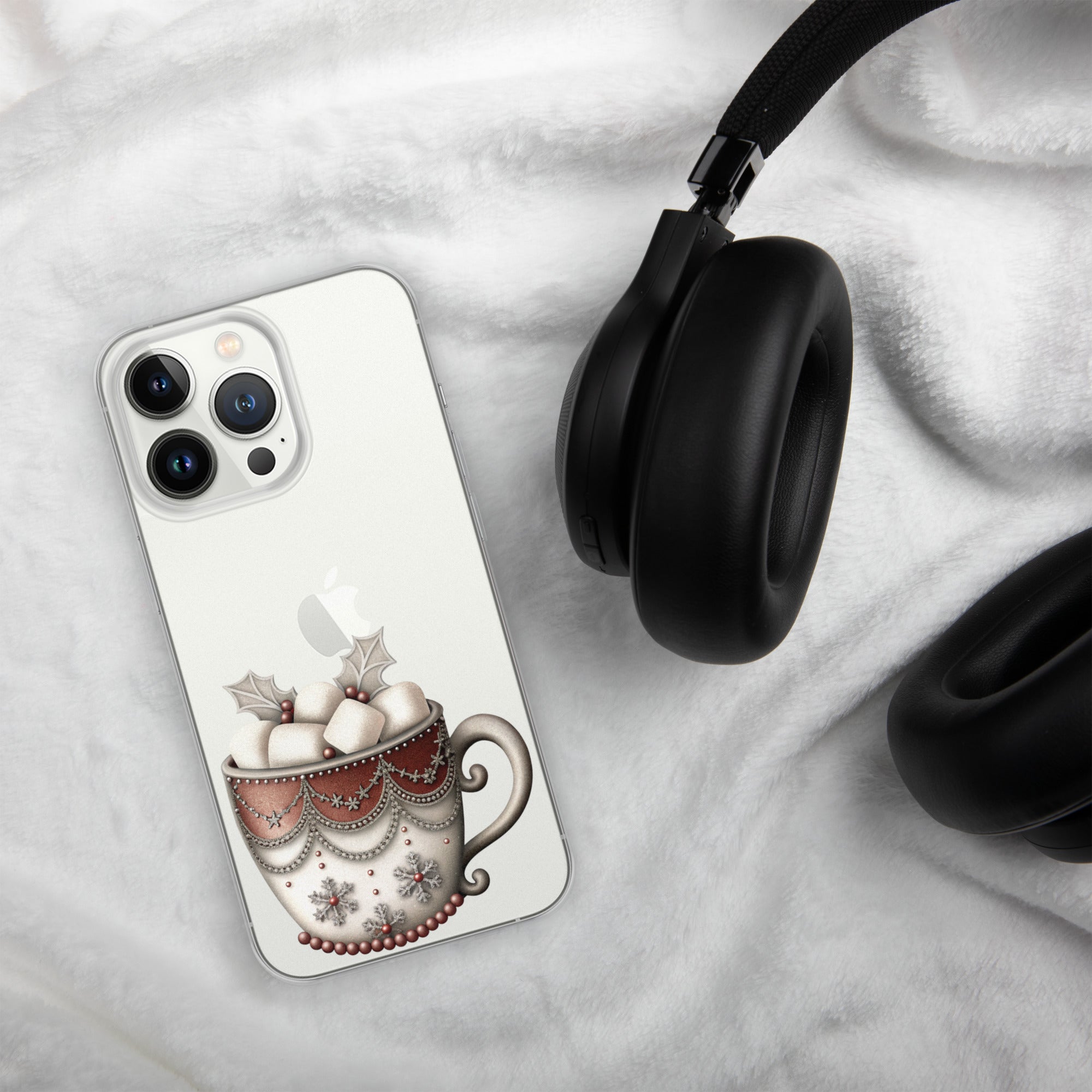 Holiday Cocoa Mug Clear Case for iPhone 13 Pro - Christmas Cozy Aesthetic Protective Cover