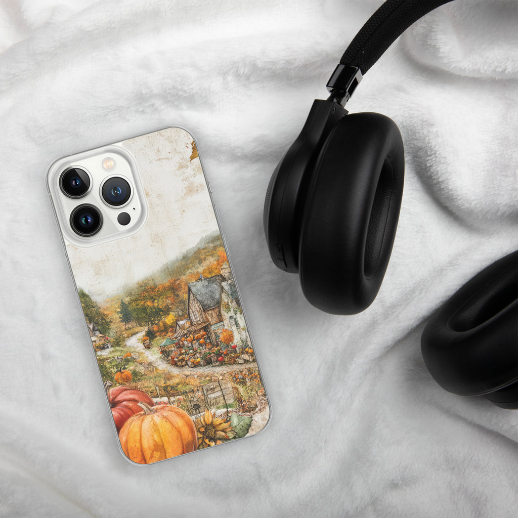 Autumn Village Clear Case for iPhone 13 Pro - Fall Rustic Pumpkin Design Protective Cover