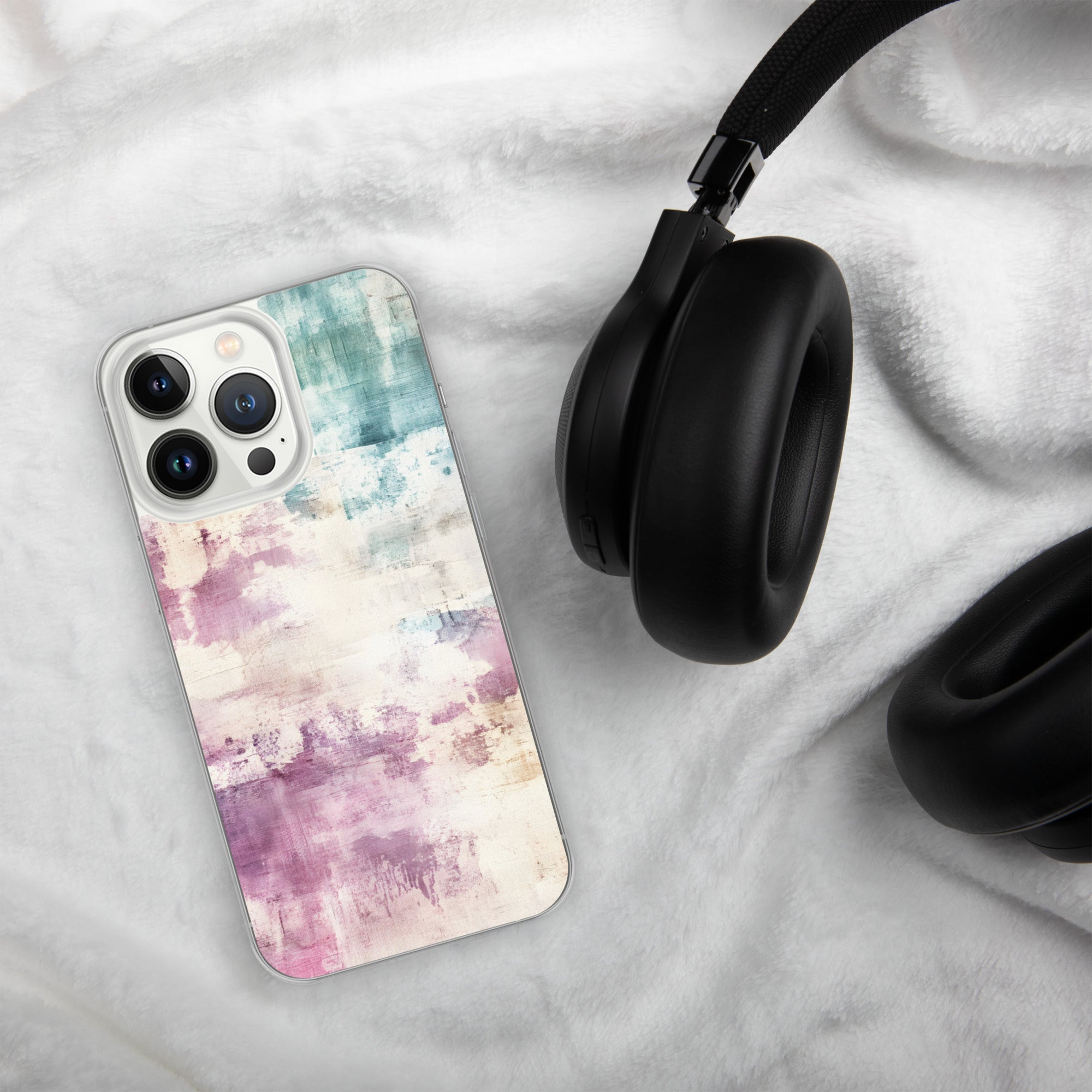 Pastel Abstract Brushstroke Clear Case for iPhone 13 Pro - Artistic Pastel Pattern Protective Cover