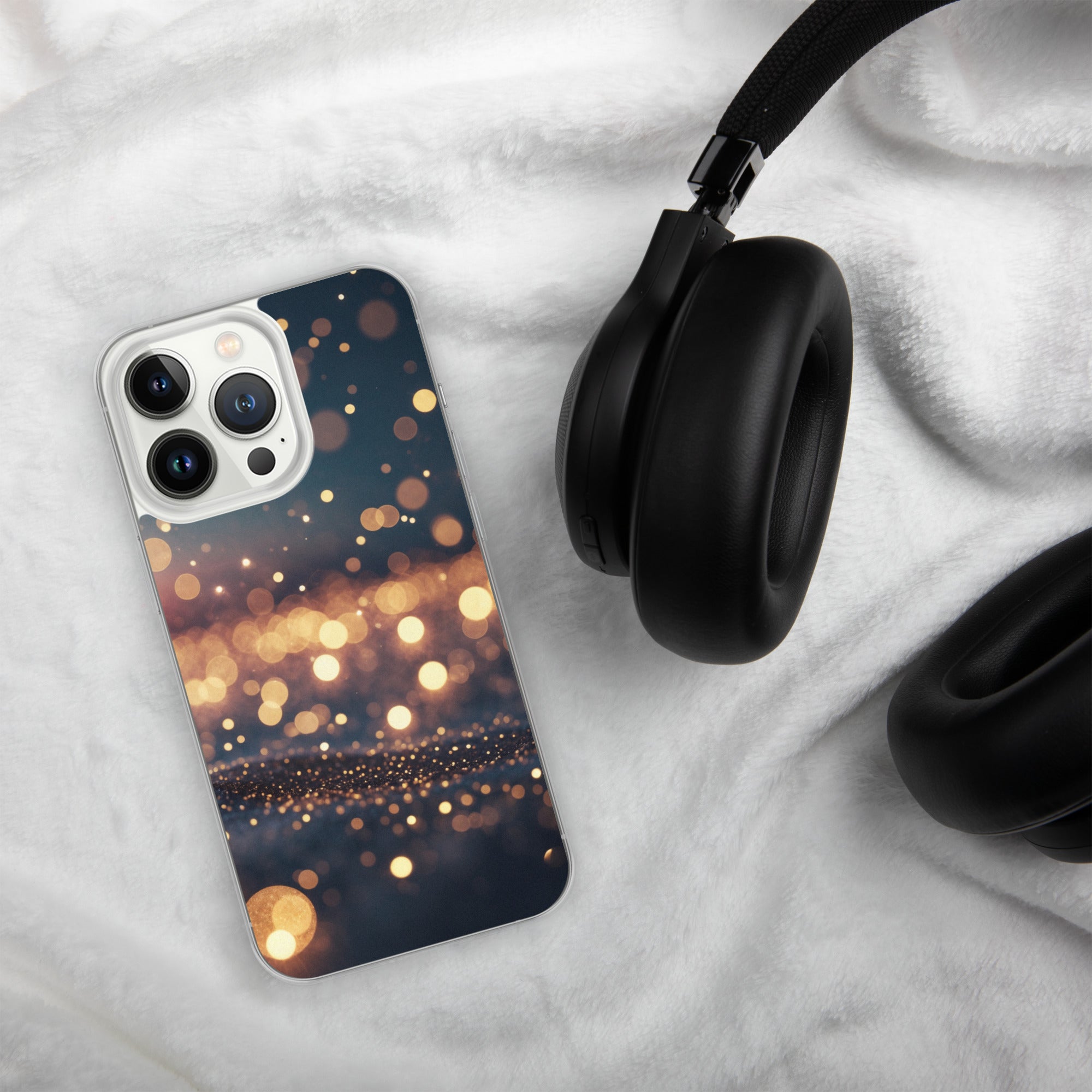 Golden Sparkle Bokeh Clear Case for iPhone 13 Pro - Glam Gold Light Glitter Protective Cover