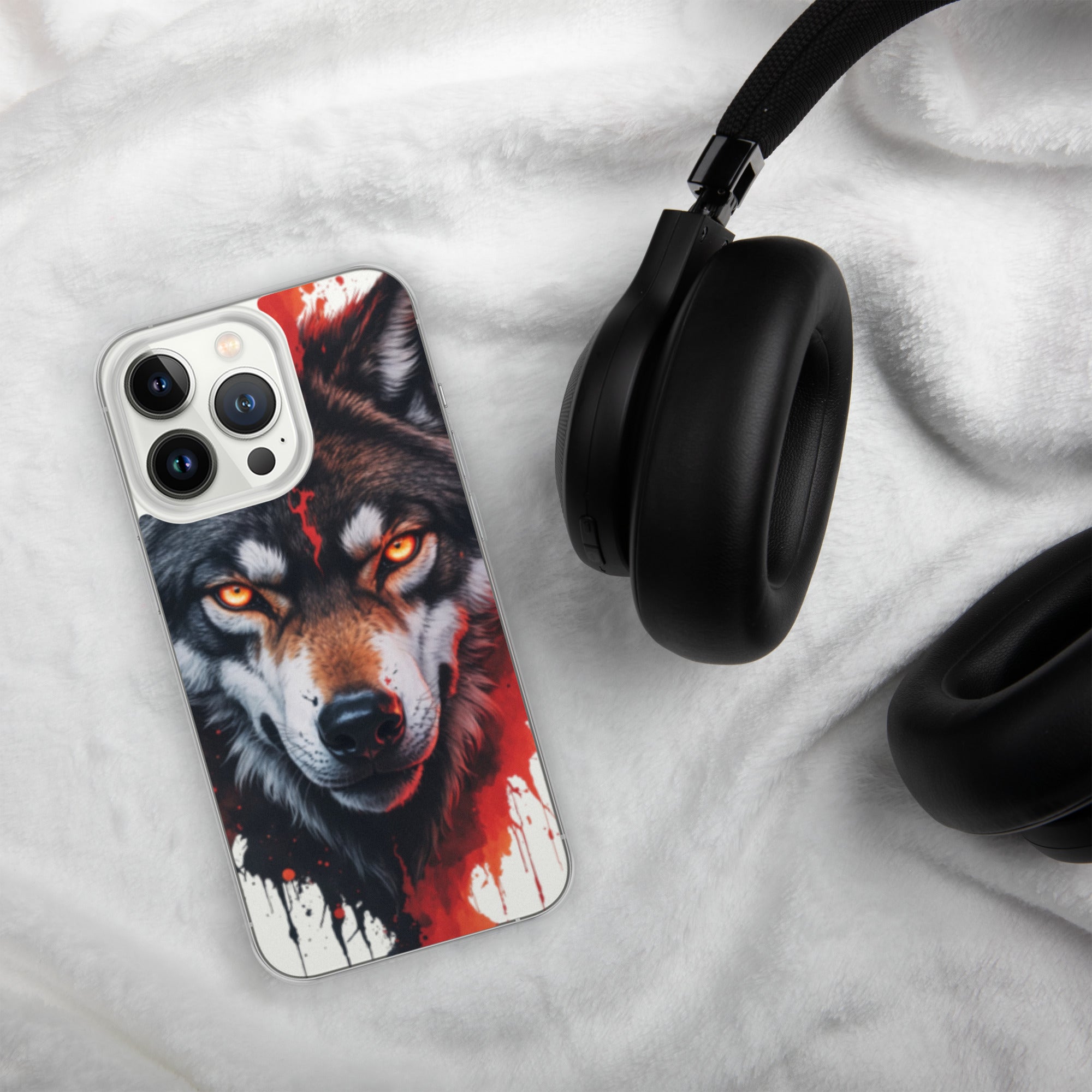 Dual Flame Wolf Clear Case for iPhone 13 Pro - Fierce Wolf Artwork Protective Cover
