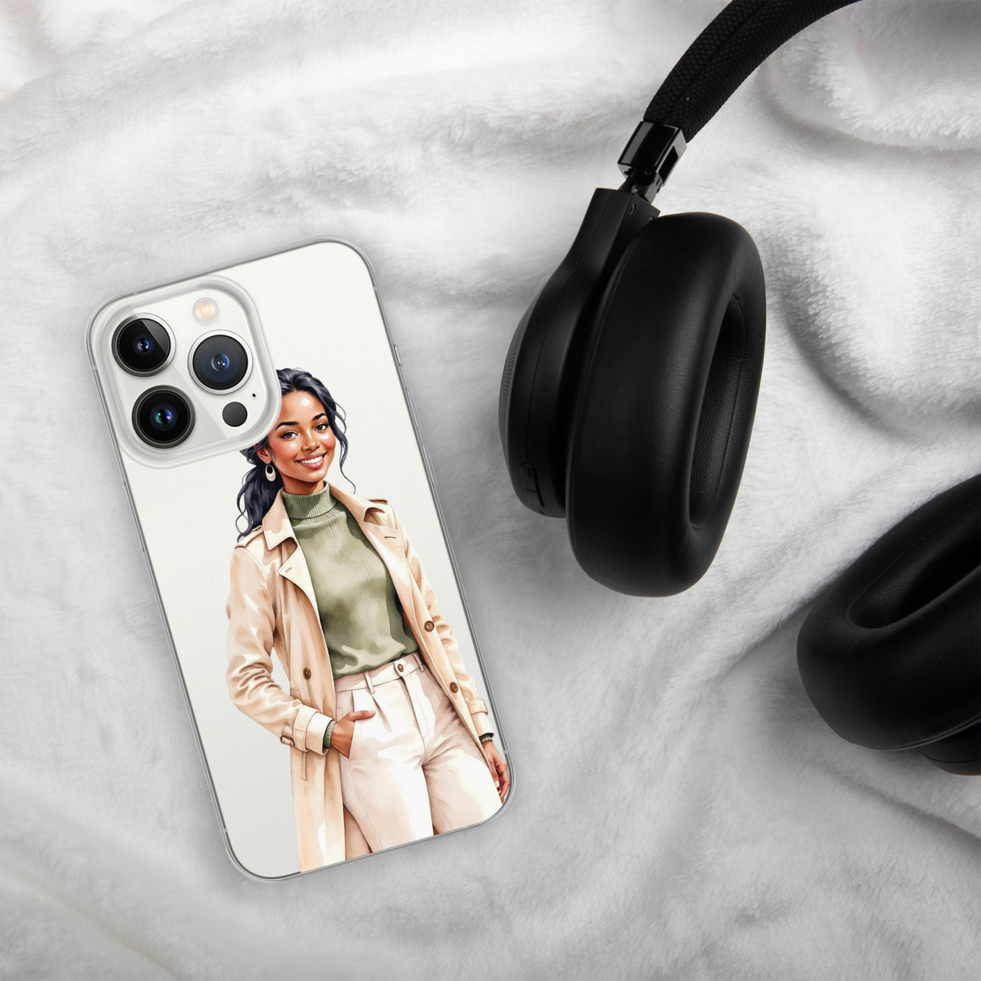 Chic Autumn Style Clear Case for iPhone 13 Pro - Fashion Illustration Protective Cover