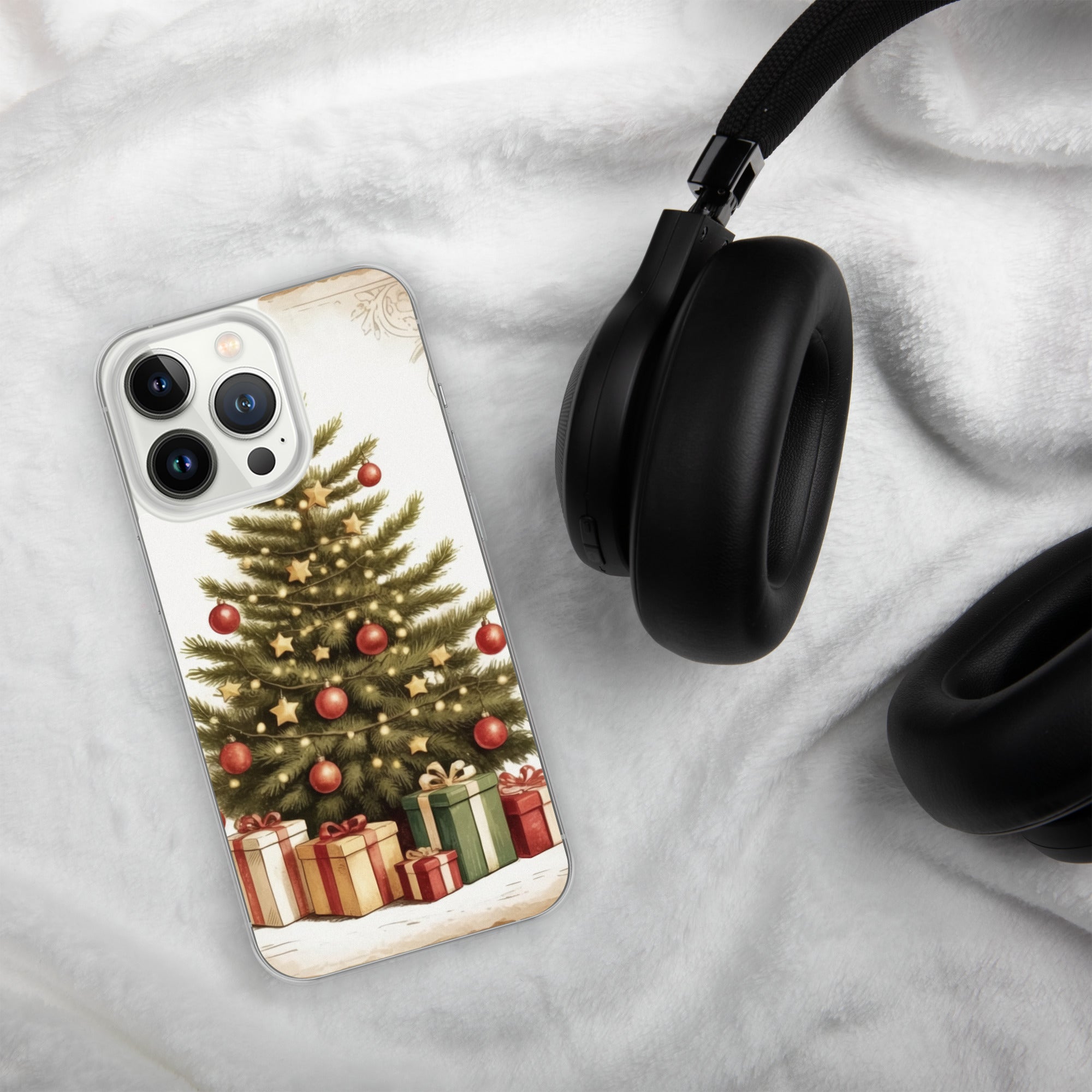 Vintage Christmas Tree Clear Case for iPhone 13 Pro - Festive Holiday Tree & Gifts Protective Cover