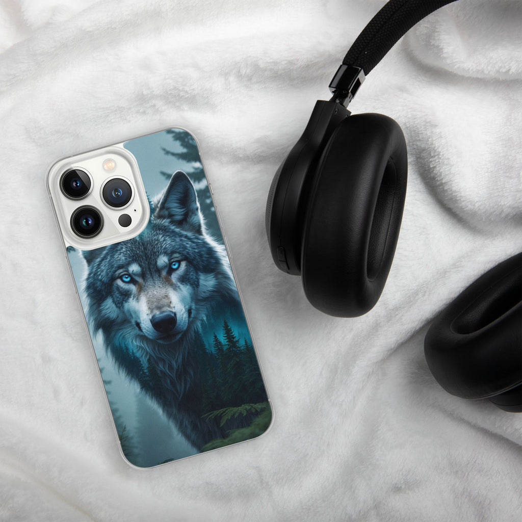 Arctic Forest Wolf Clear Case for iPhone 13 Pro - Blue-Eyed Wolf Nature Protective Cover