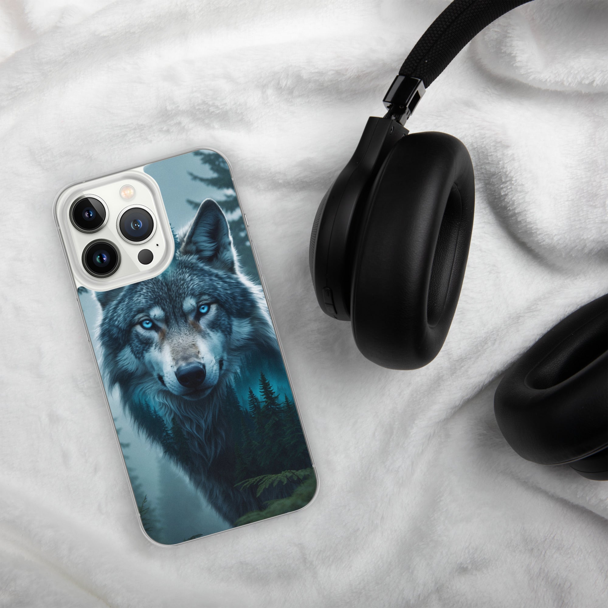 Arctic Forest Wolf Clear Case for iPhone 13 Pro - Blue-Eyed Wolf Nature Protective Cover
