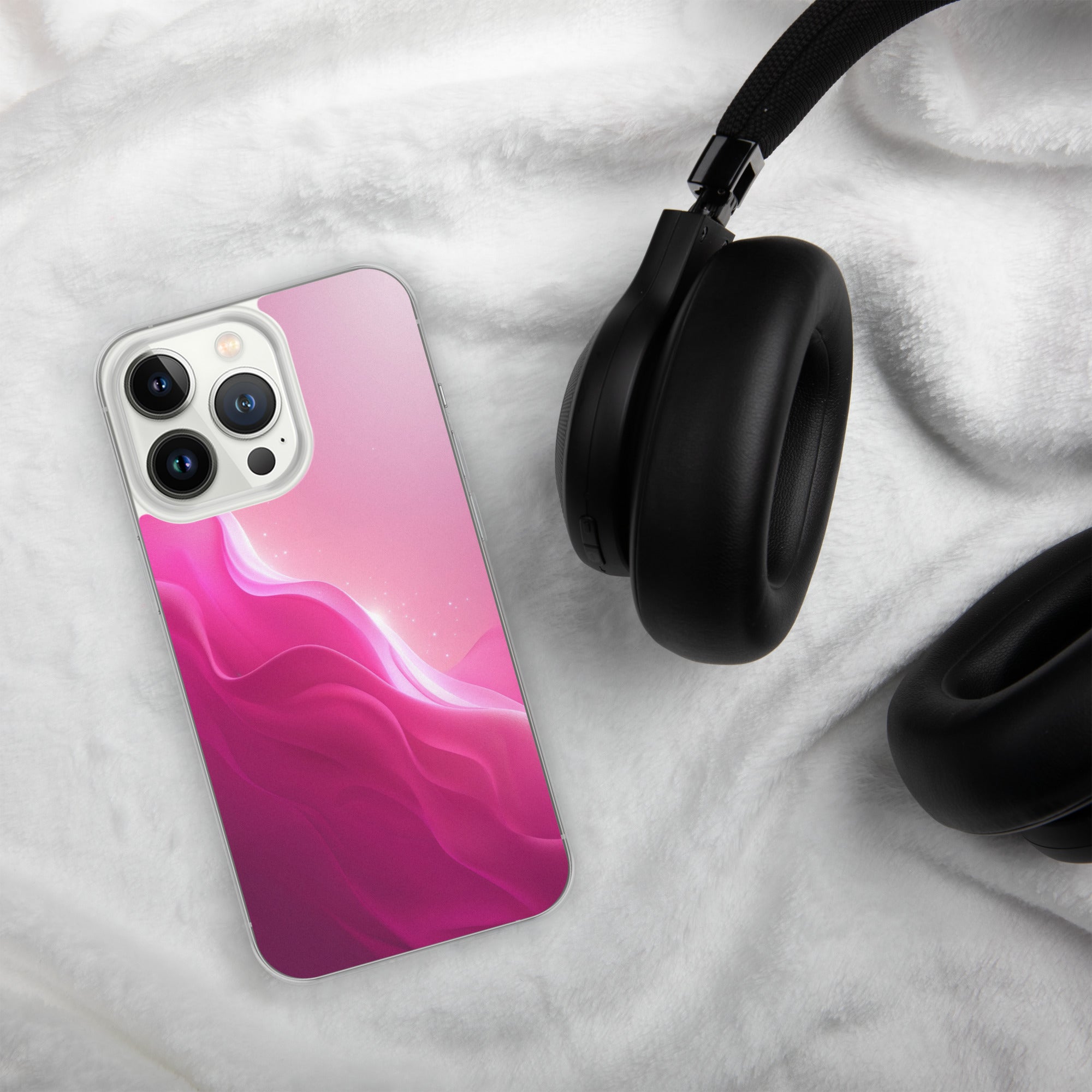 Pink Velvet Waves Dream Clear Case for iPhone 13 Pro - Abstract Pink Gradient Protective Cover