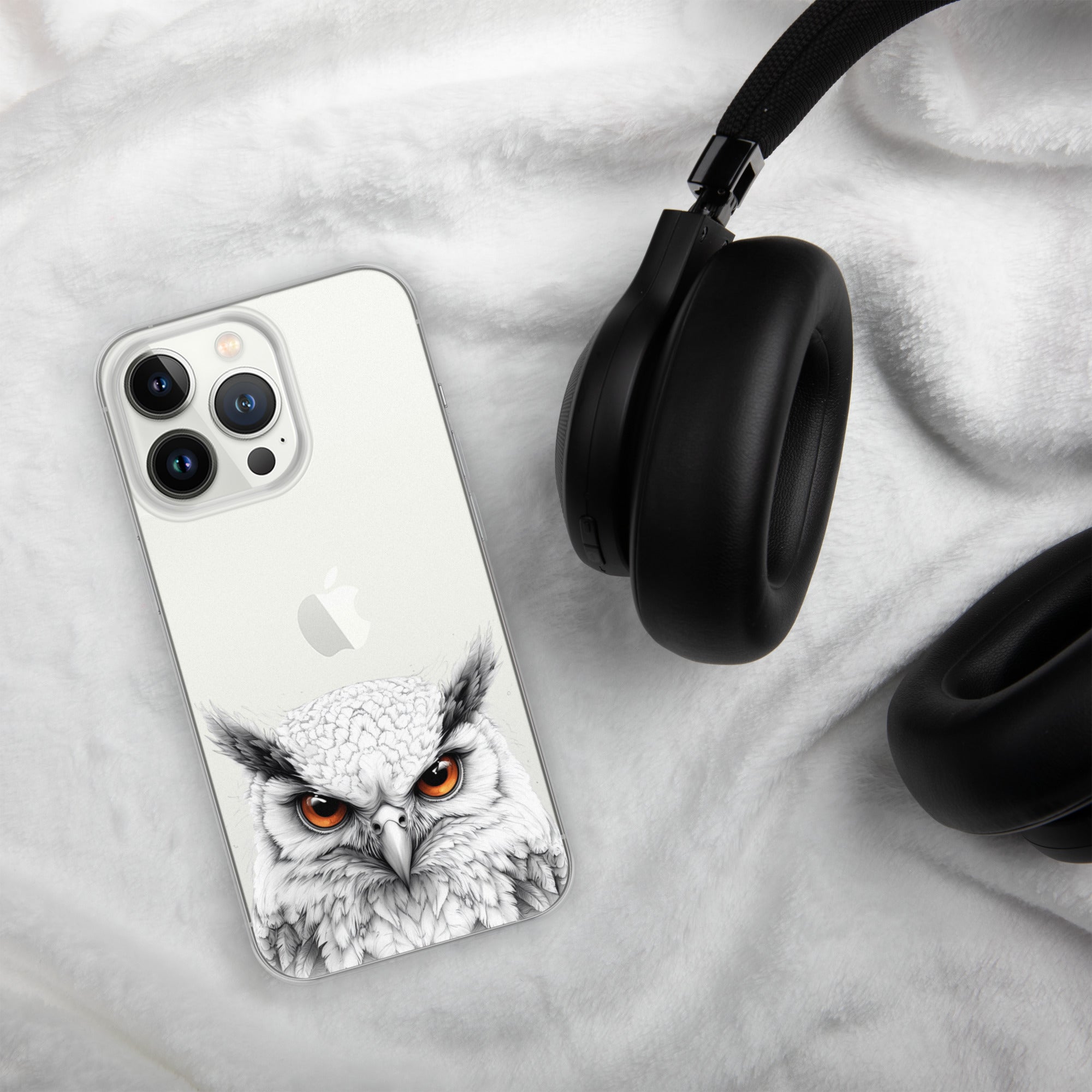 Snowy Owl Glare Clear Case for iPhone 13 Pro - Minimalist White Owl Illustration Protective Cover