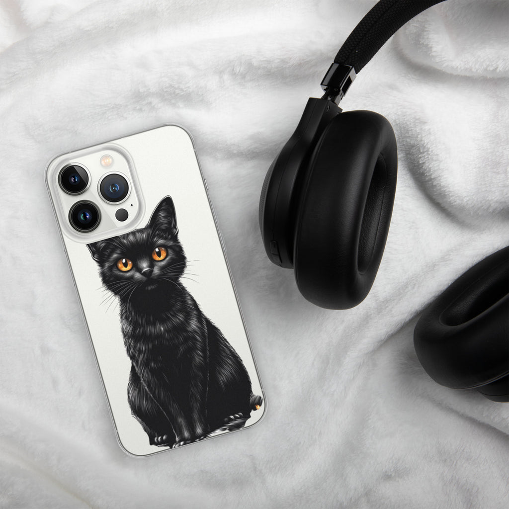 Midnight Black Cat Clear Case for iPhone 13 Pro - Elegant Black Cat Illustration Protective Cover