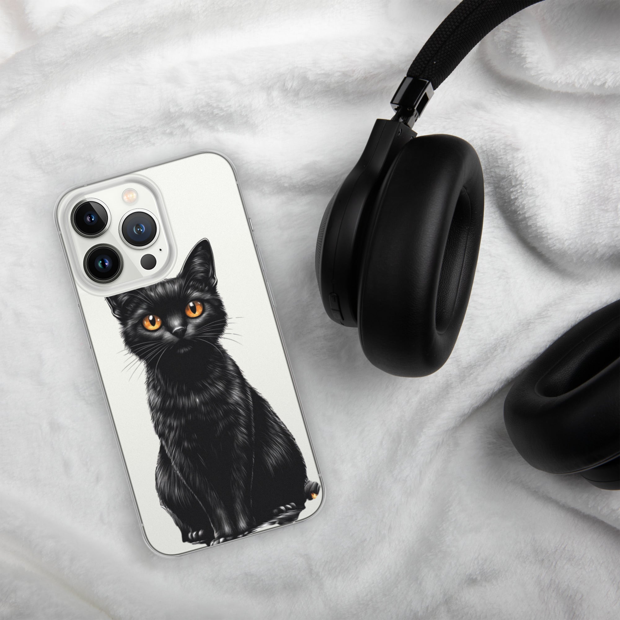Midnight Black Cat Clear Case for iPhone 13 Pro - Elegant Black Cat Illustration Protective Cover