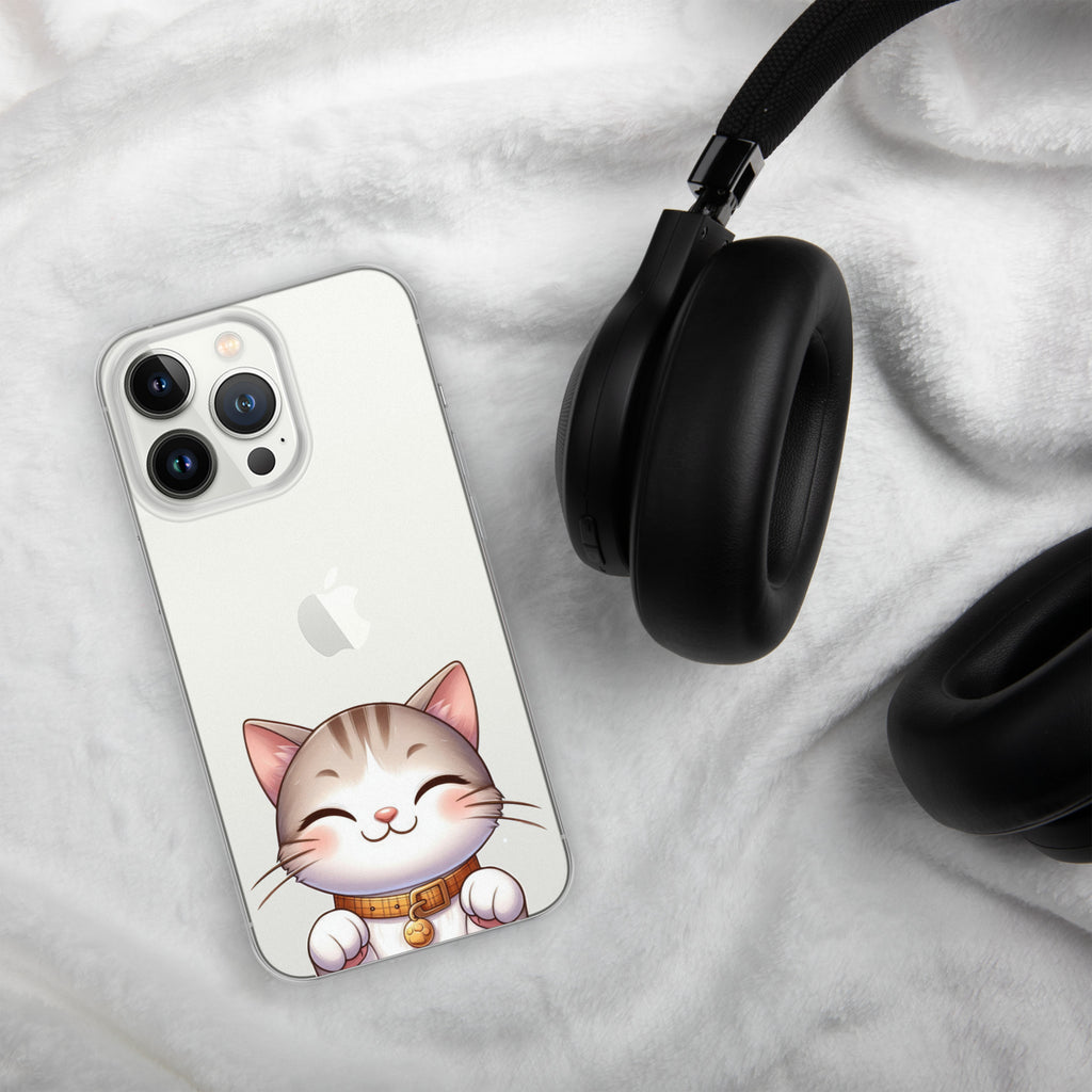 Happy Kitty Clear Case for iPhone 13 Pro - Cute Smiling Cat Illustration Protective Cover