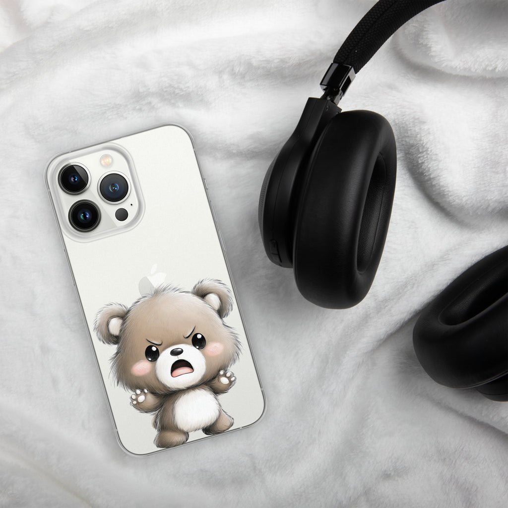 Angry Cute Bear Clear Case for iPhone 13 Pro - Funny Kawaii Bear Protective Cover