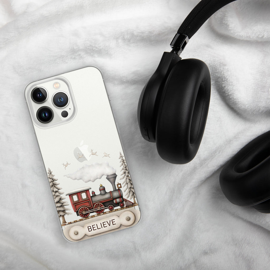 Believe Christmas Train Clear Case for iPhone 13 Pro - Vintage Holiday Locomotive Winter Scene Cover