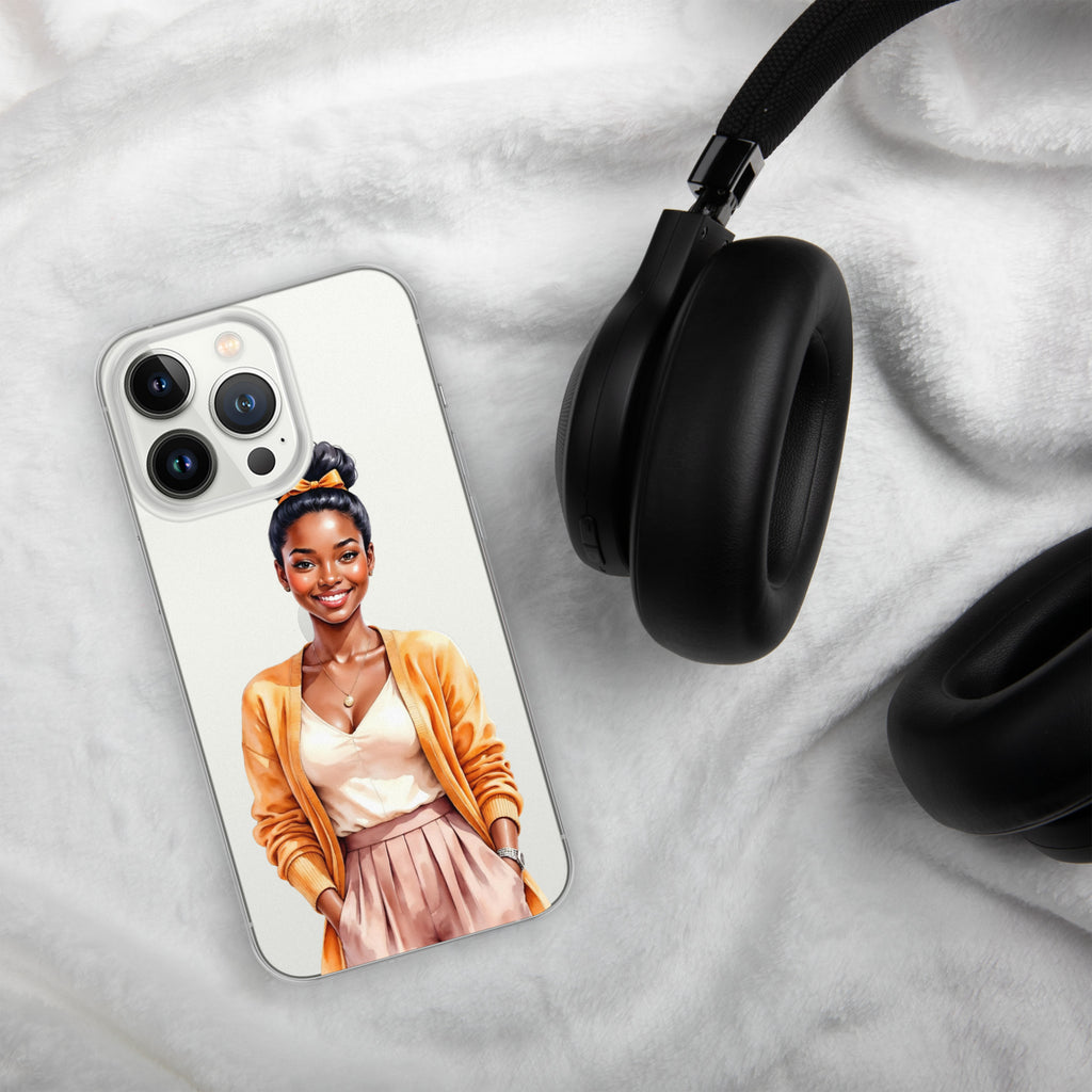 Golden Autumn Glow Girl Clear Case for iPhone 13 Pro - Fashion Illustration Protective Cover