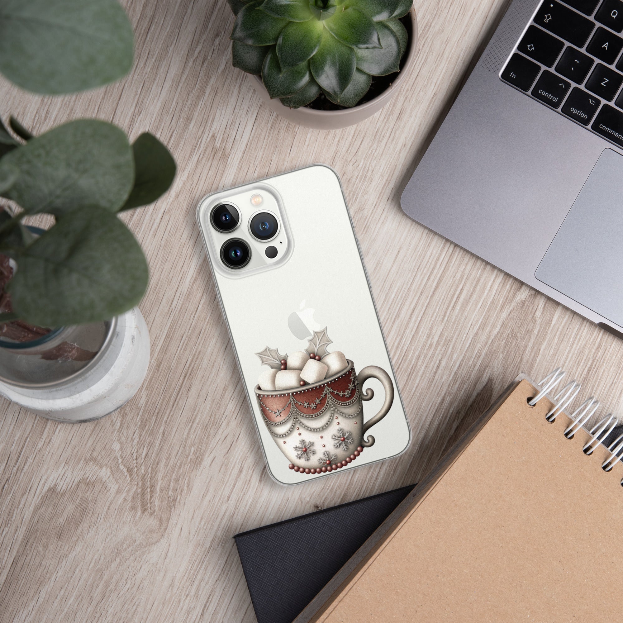 Holiday Cocoa Mug Clear Case for iPhone 13 Pro - Christmas Cozy Aesthetic Protective Cover