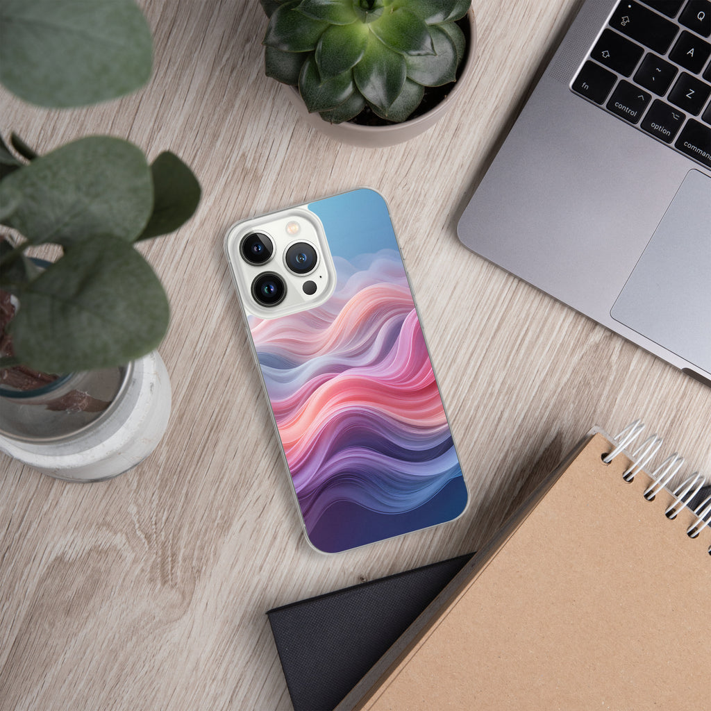 Velvet Currents Dream Clear Case for iPhone 13 Pro - Abstract Pink & Blue Waves Protective Cover